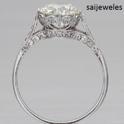 Lab-Created 3.55CT Round Cut Diamond Vintage Art Deco Ring 14K White Gold Finish