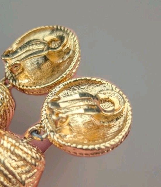 Vintage Givenchy Clip On Earrings Tassel Dangle Gold Tone
