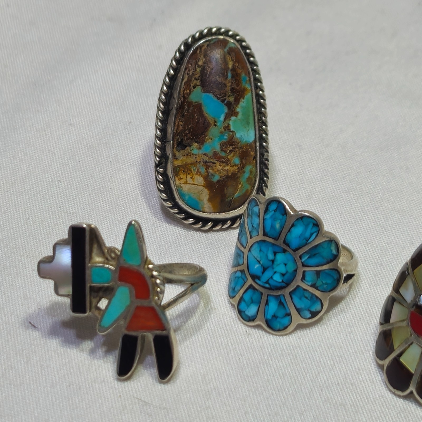 Vtg 6 Pc Assorted Sterling Silver Turquoise Inlay Ring Lot Jewelry Mixed Sz 30g