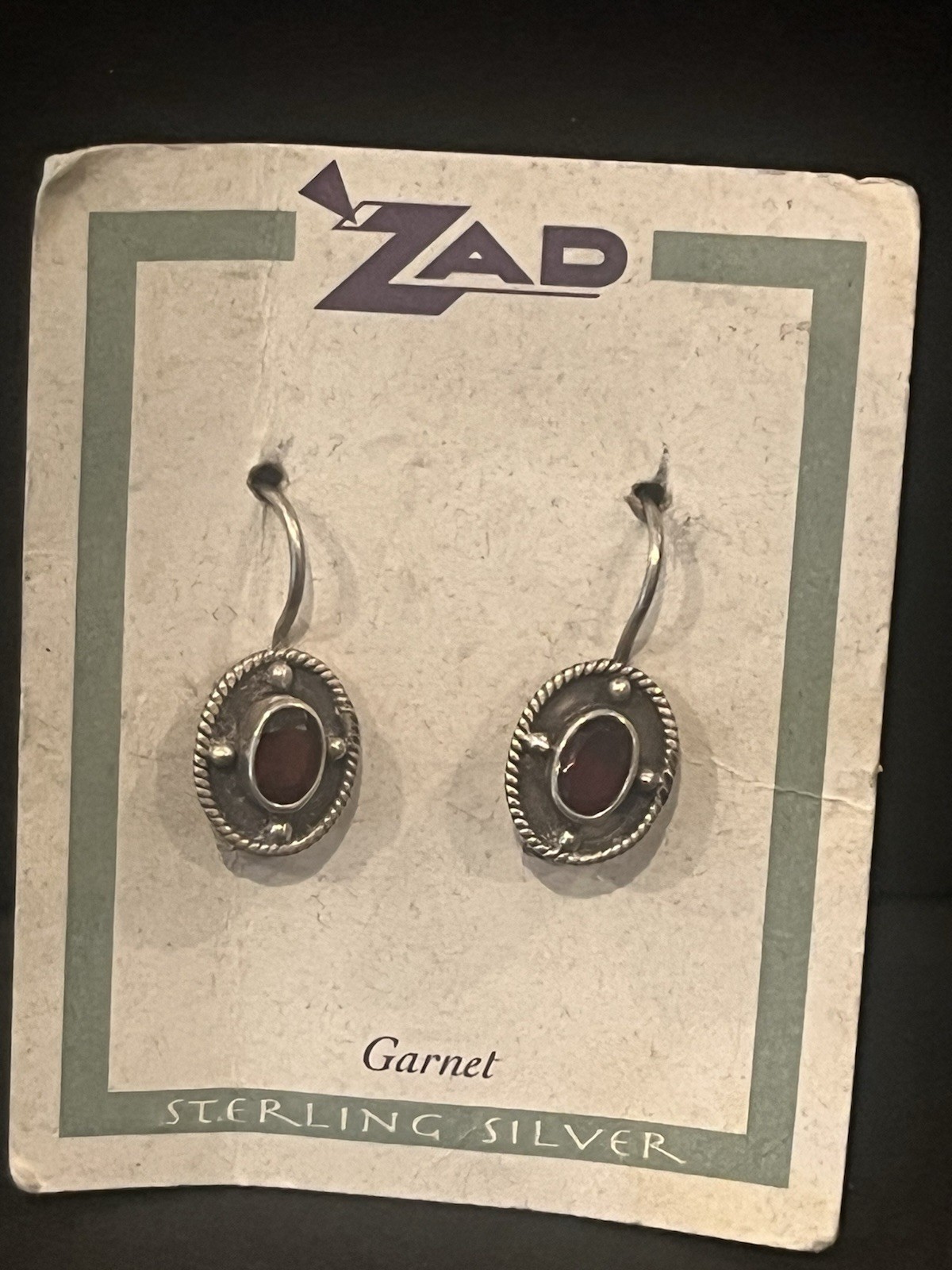 NEW OLD STOCK Vintage Sterling Silver 925 Garnet Dangle Drop Hook Earrings