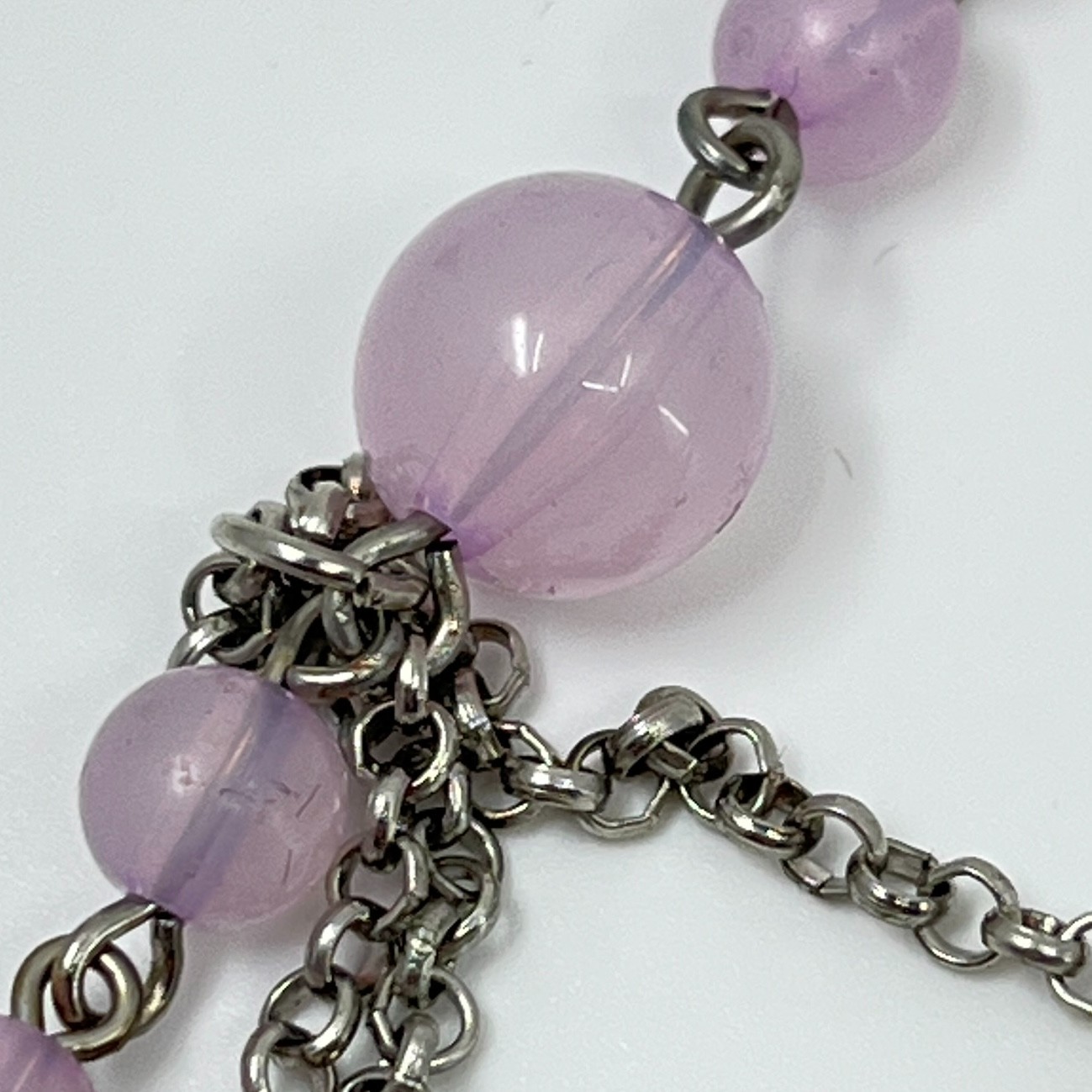 VTG Y2K Multi-Layered Purple Bead & Silver Tone Chain Draped Statement Necklace
