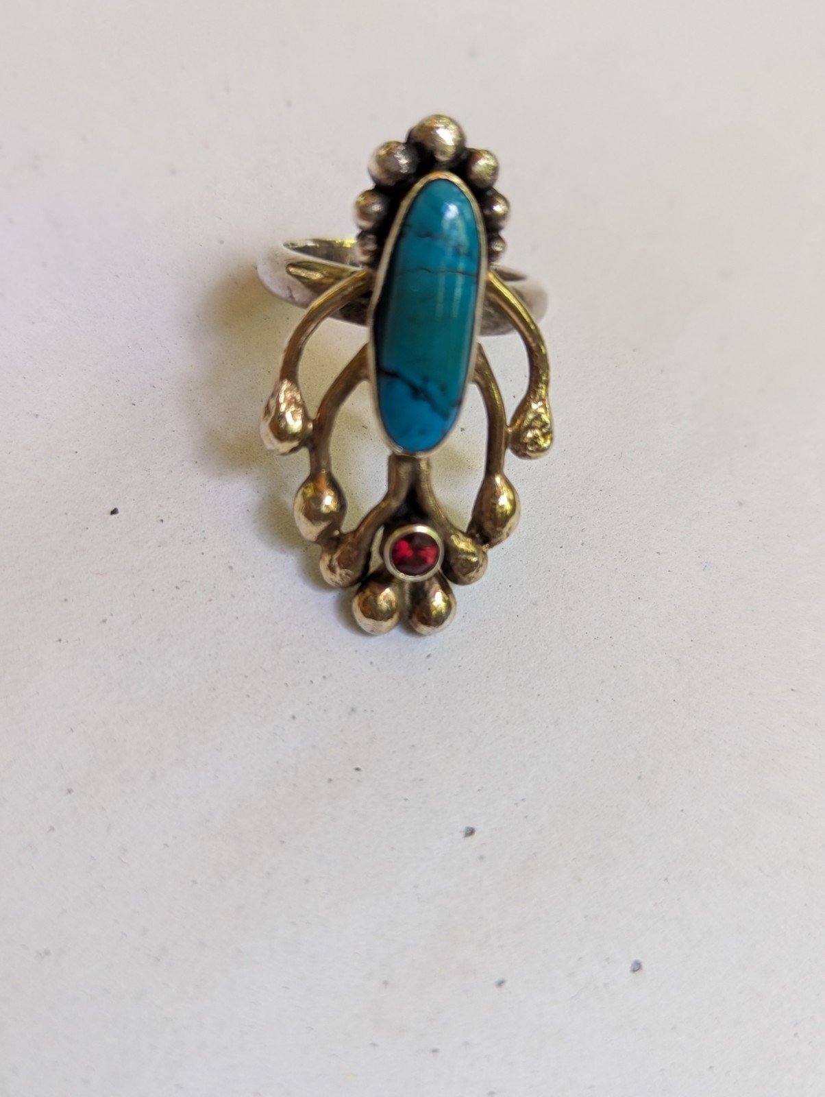 Vintage Turquoise Garnet Ring: 90s Sterling Silver 18K Vermeil Multiple Sizes