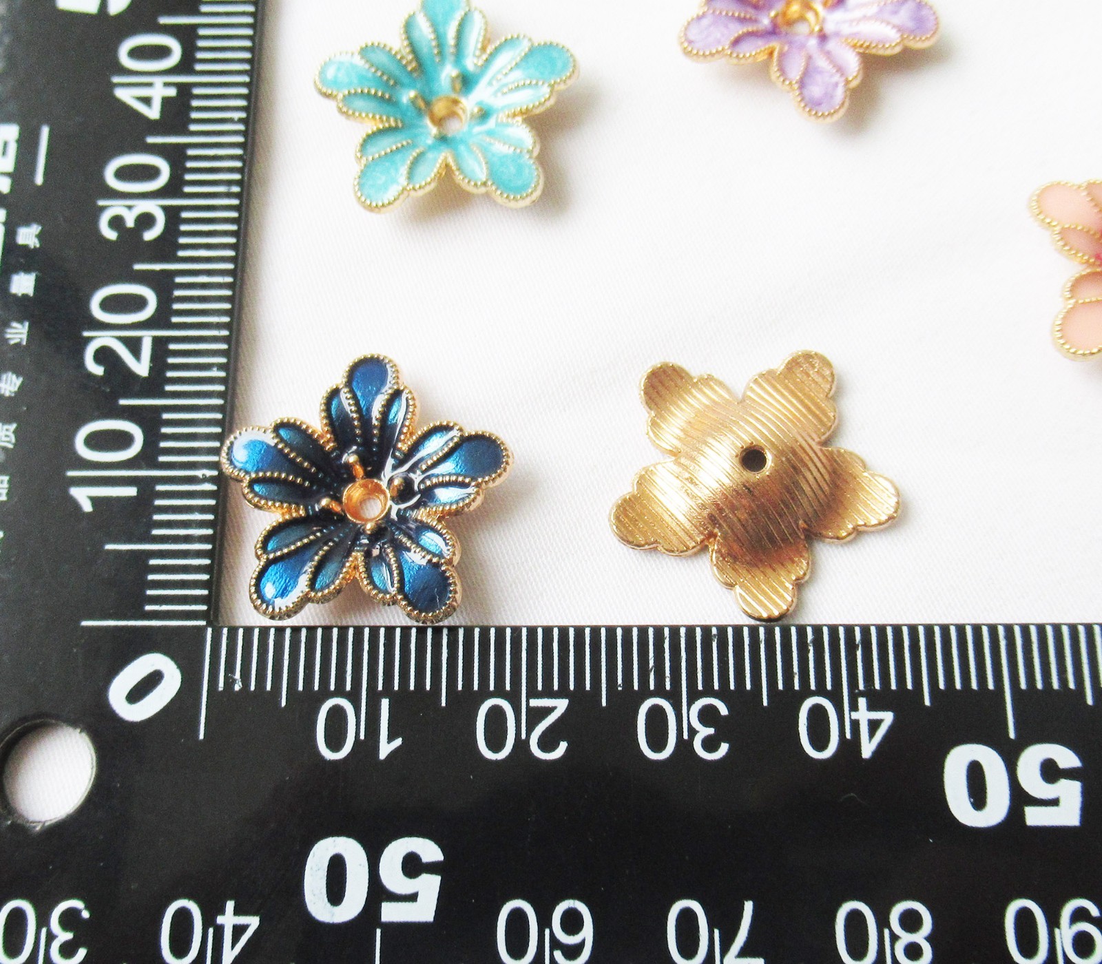 50pcs Enamel Flower 20mm Metal Alloy KC Gold Plated Floral Findings for Jewelry