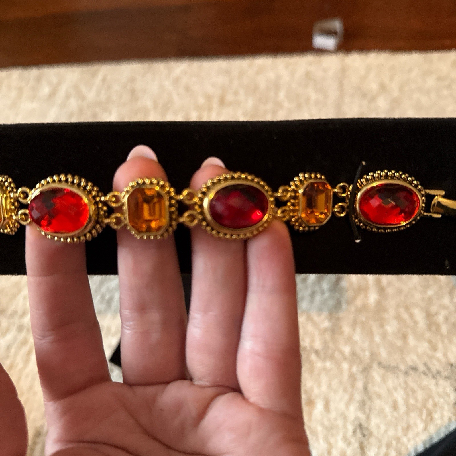 Joan Rivers Oval Acrylic Faceted Bold Bracelet Fall Colors Gold Tone Signed