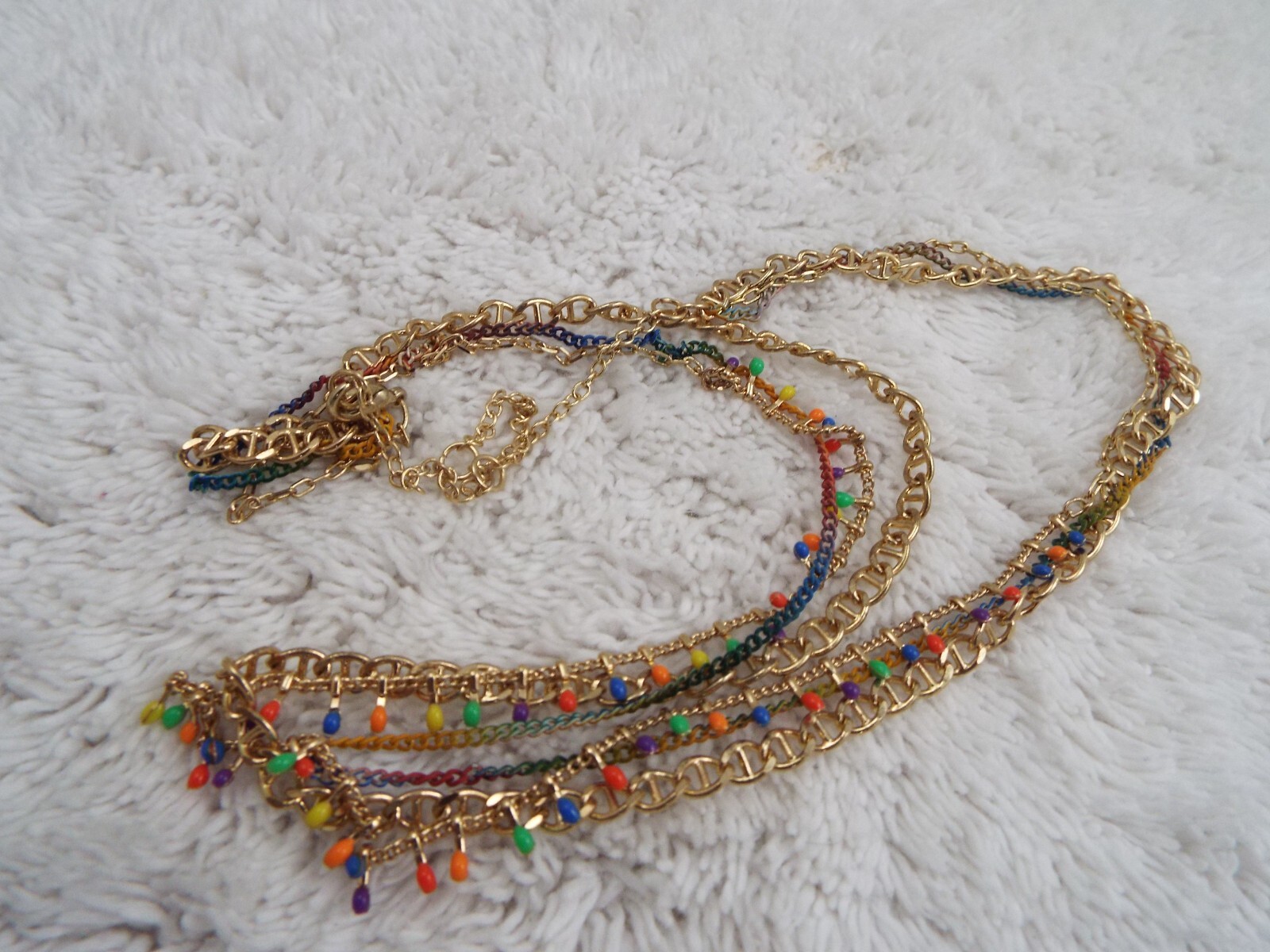 Goldtone Multi Chain Colorful Bead Necklace (K26)