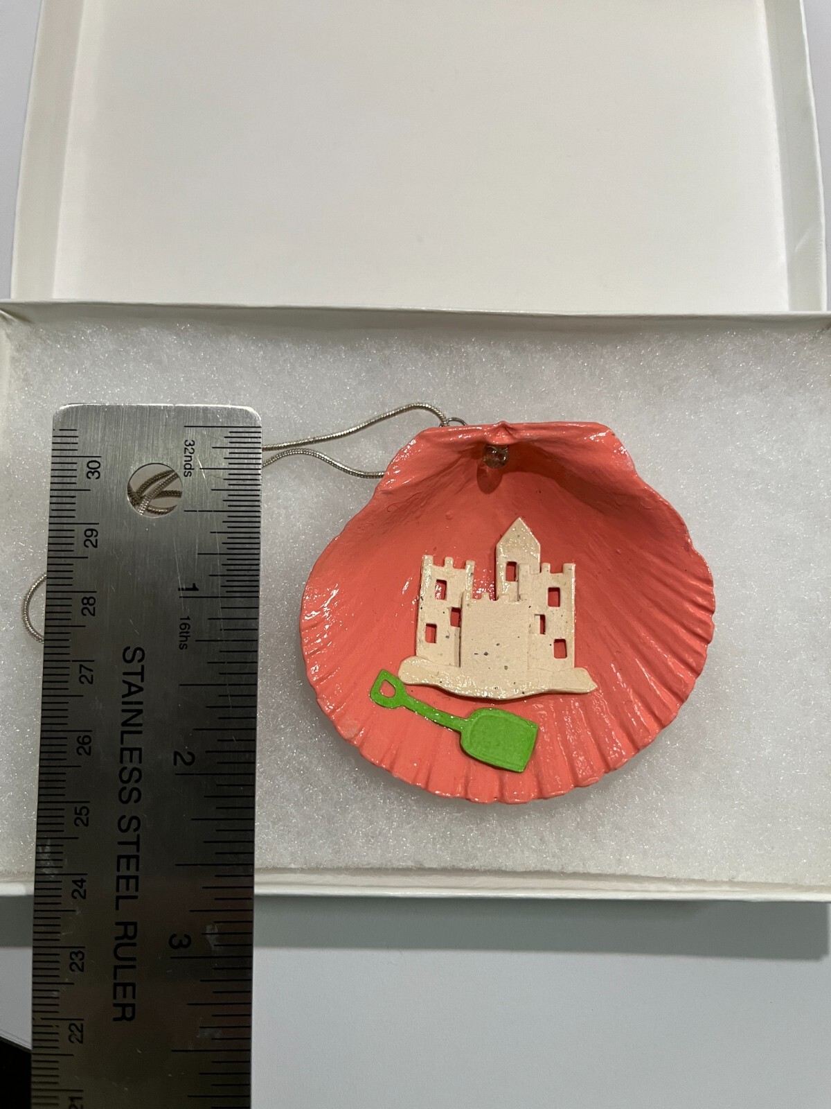 Handmade Art Summer 3d Sand Castle Seashell Necklace approx 18″ chain gift