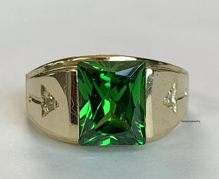 4Ct Emerald Cut Lab Created Emerald Men’s Solitaire Ring 14K Yellow Gold Plated