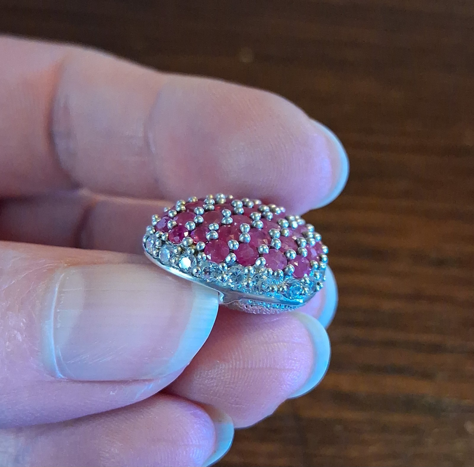 Vintage 1990s Sterling Pave Ruby Heart Slide Pendant Avon See Pics/Description