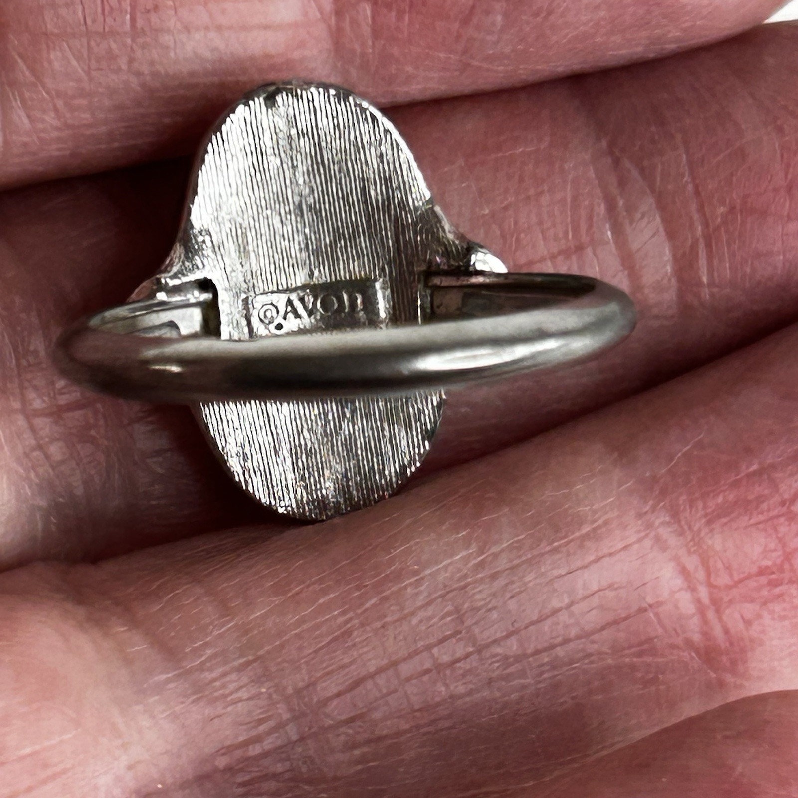 Vintage Avon Abalone Ring Silver Tone Size 7.25 Adjustable