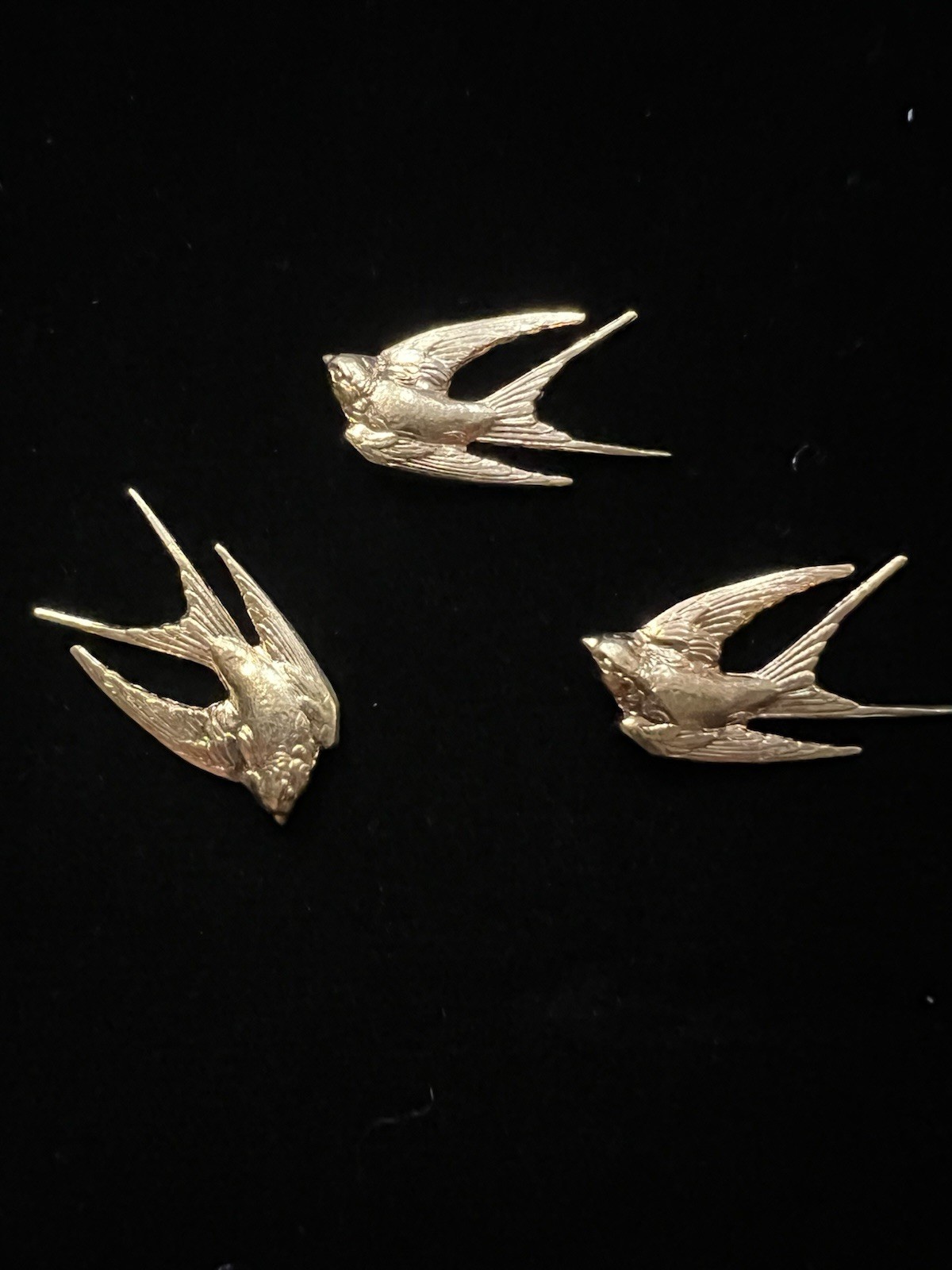 Vintage Brass Stamping Birds 22K Gold Plated Set Of 3 For Jewelry/Craft/Decor