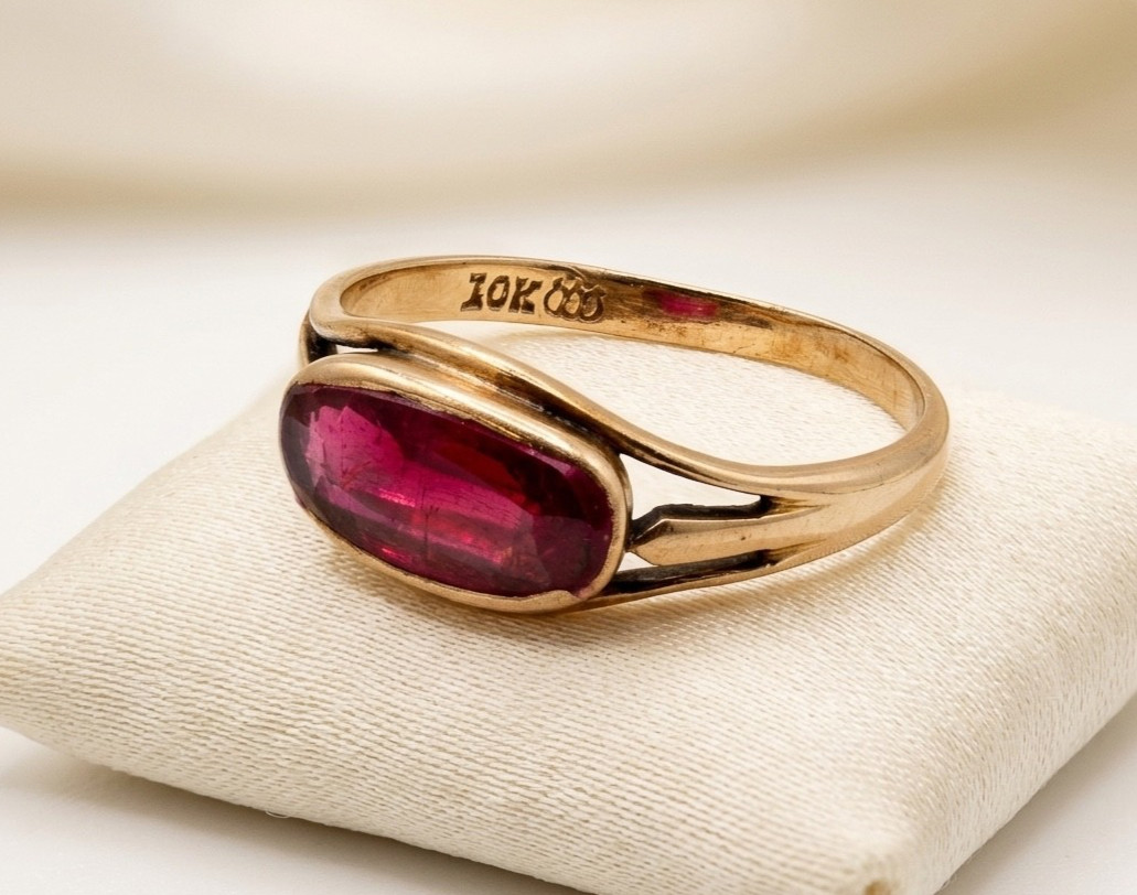 Antique Victorian 10K Rose Gold Ruby East-West Ring M.B. Bryant & Co NY Size 5.5