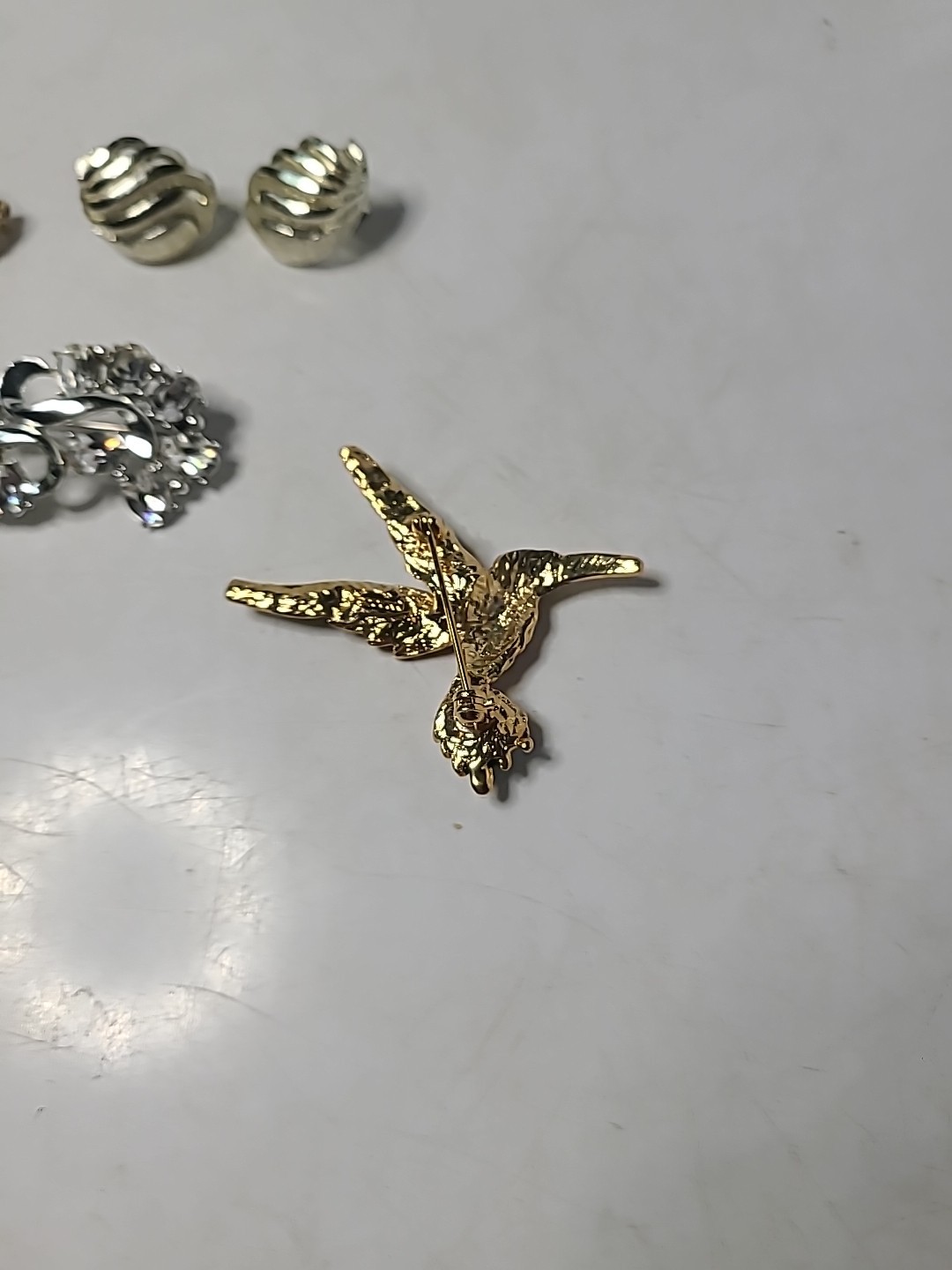 Vintage All Signed Unreadable Lot Brooches Earrings Rhinestone Crown Cat Bird