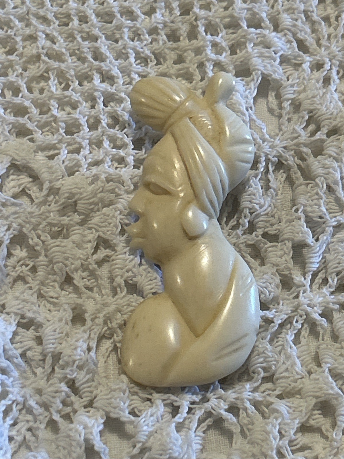 Art Deco Eye Catching Carved Bovine Bone African Profile Brooch C Clasp