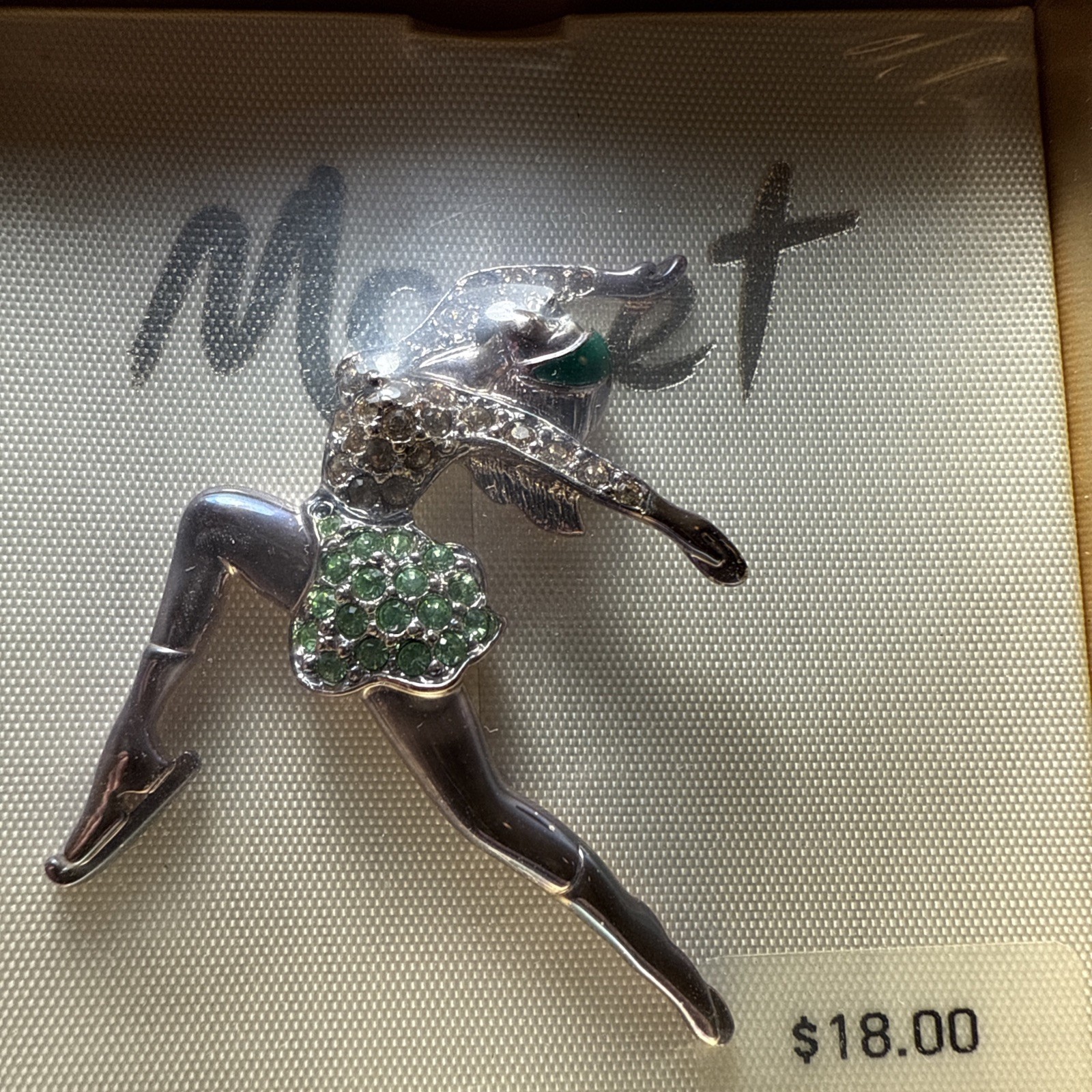 Monet pin brooch ballerina rhinestones vintage unused 80’s Mint In Box