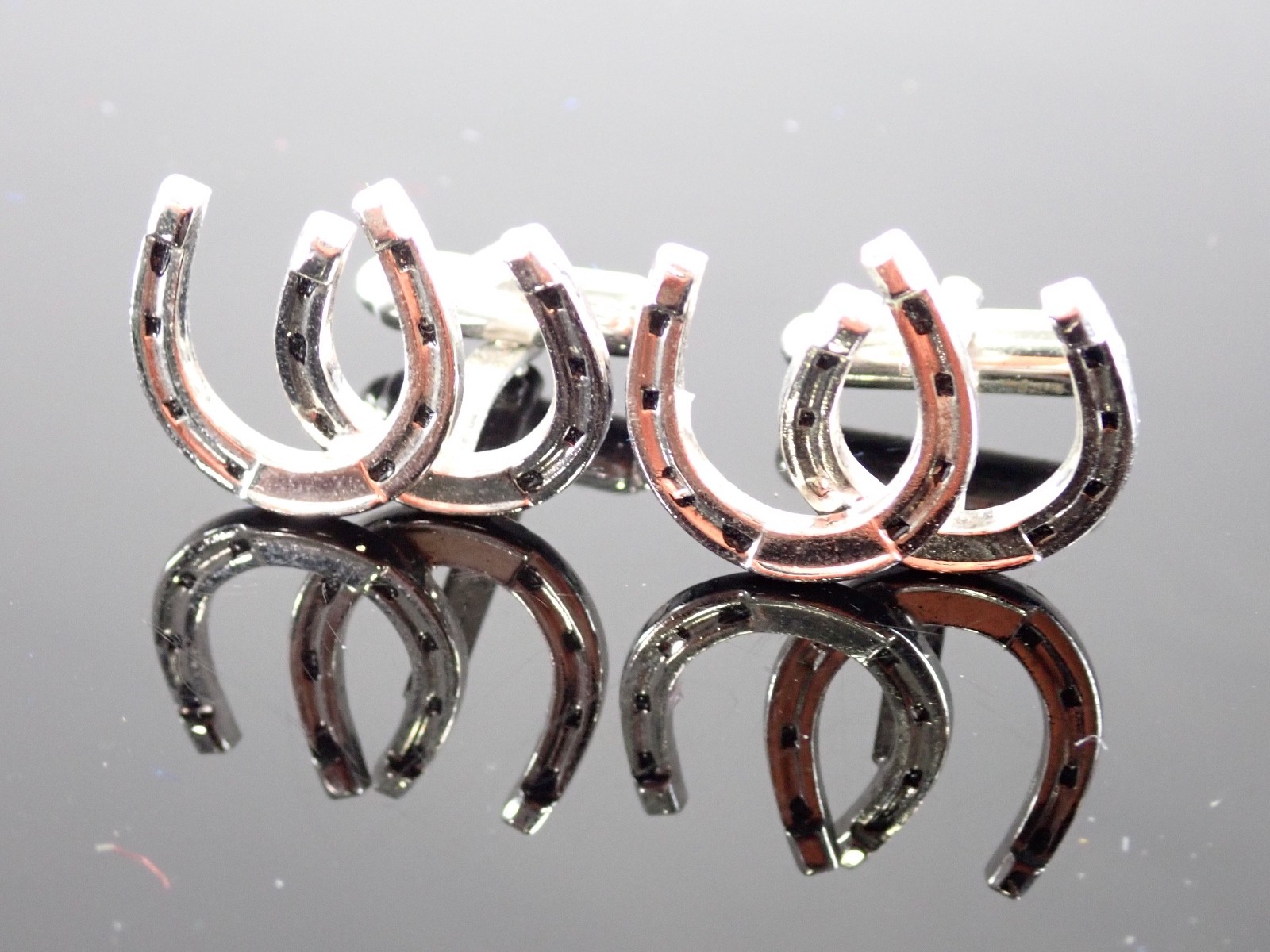 Vintage Anson Horseshoe Cufflinks PAT. Pending Silver Tone Western Lucky Charm
