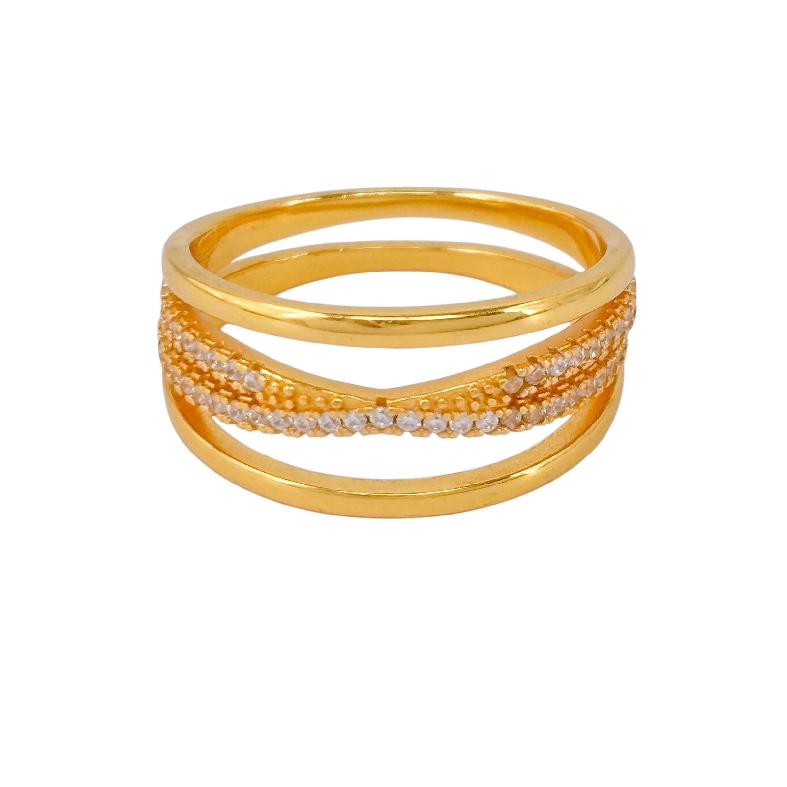 Vintage Gold-Tone | Sterling Silver 925 | Cubic Zirconia Criss Cross Ring Size 8