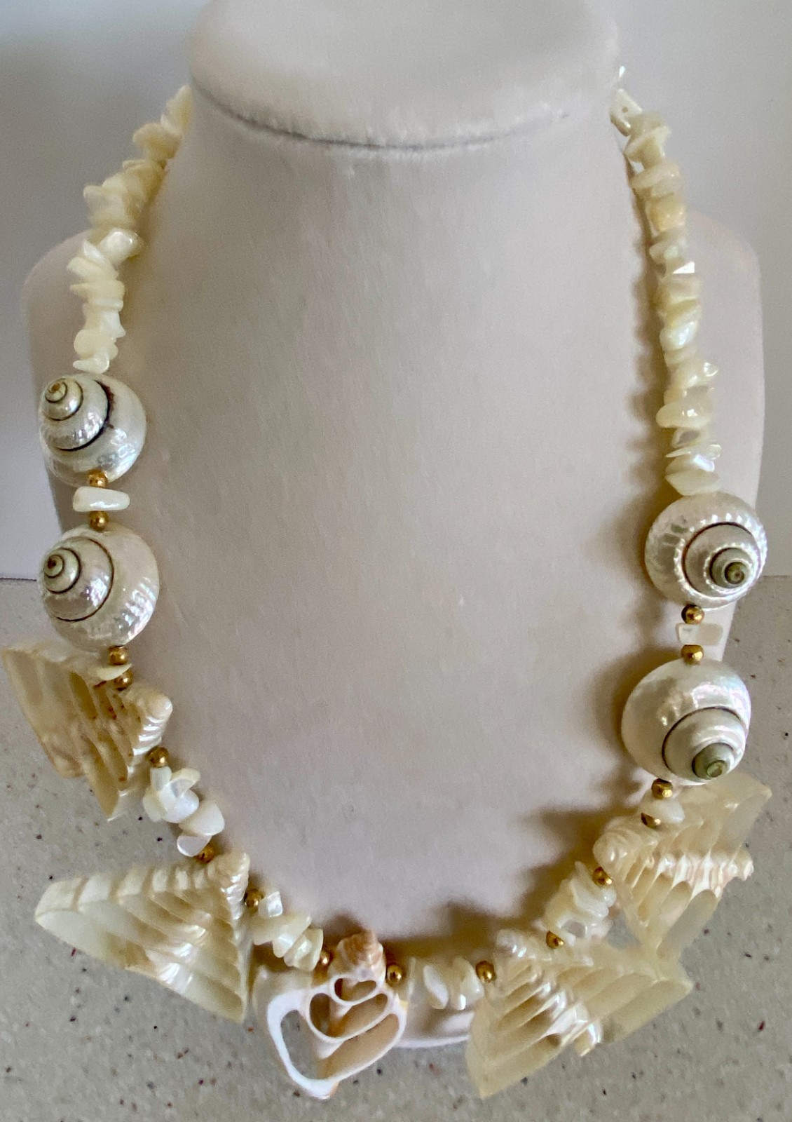 Sea Shell MOP Statement Necklace Real Seashells Beach Nautical