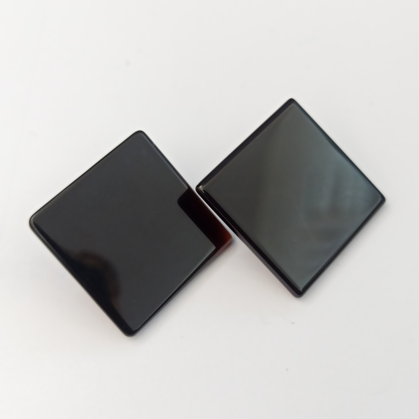 Vintage Black Onyx Earrings Modernist Square Clip On 90s Stone Minimalist Bold