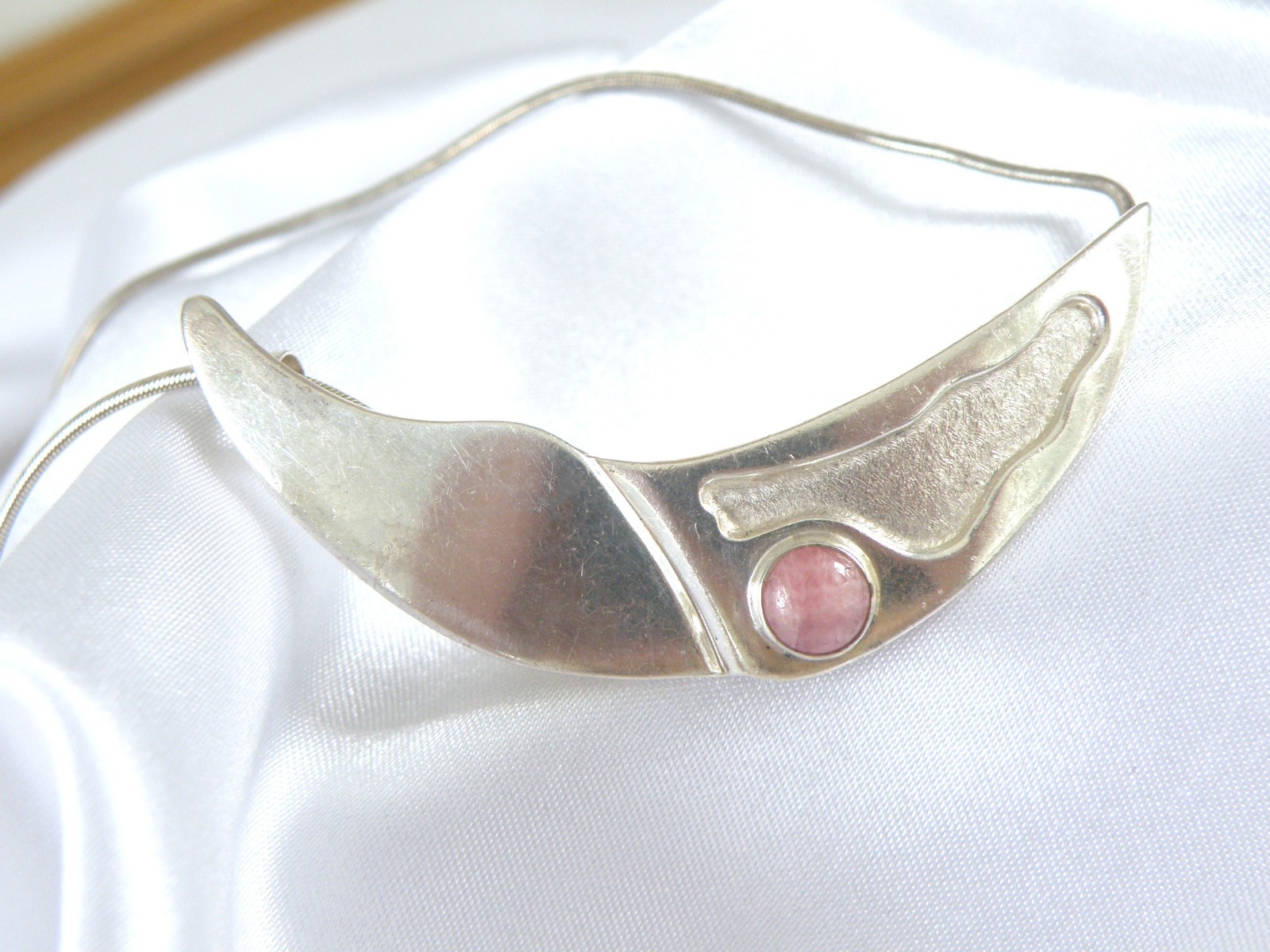 Vintage Sterling Silver 925 Artisan Modernist Rhodochrosite Slide Necklace