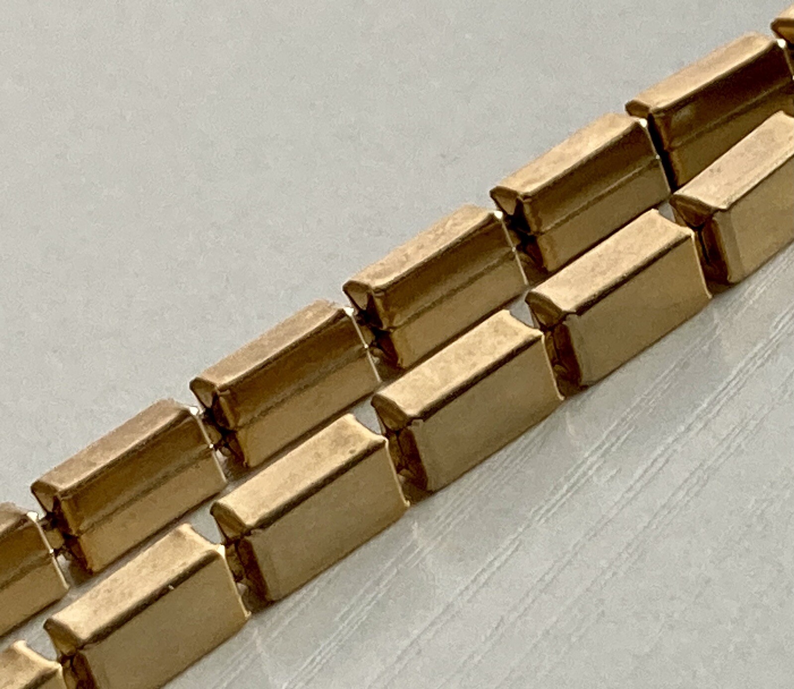 Vintage Rectangle Bar Box Link Chain Necklace 16” Gold Tone Adjustable 17.25g