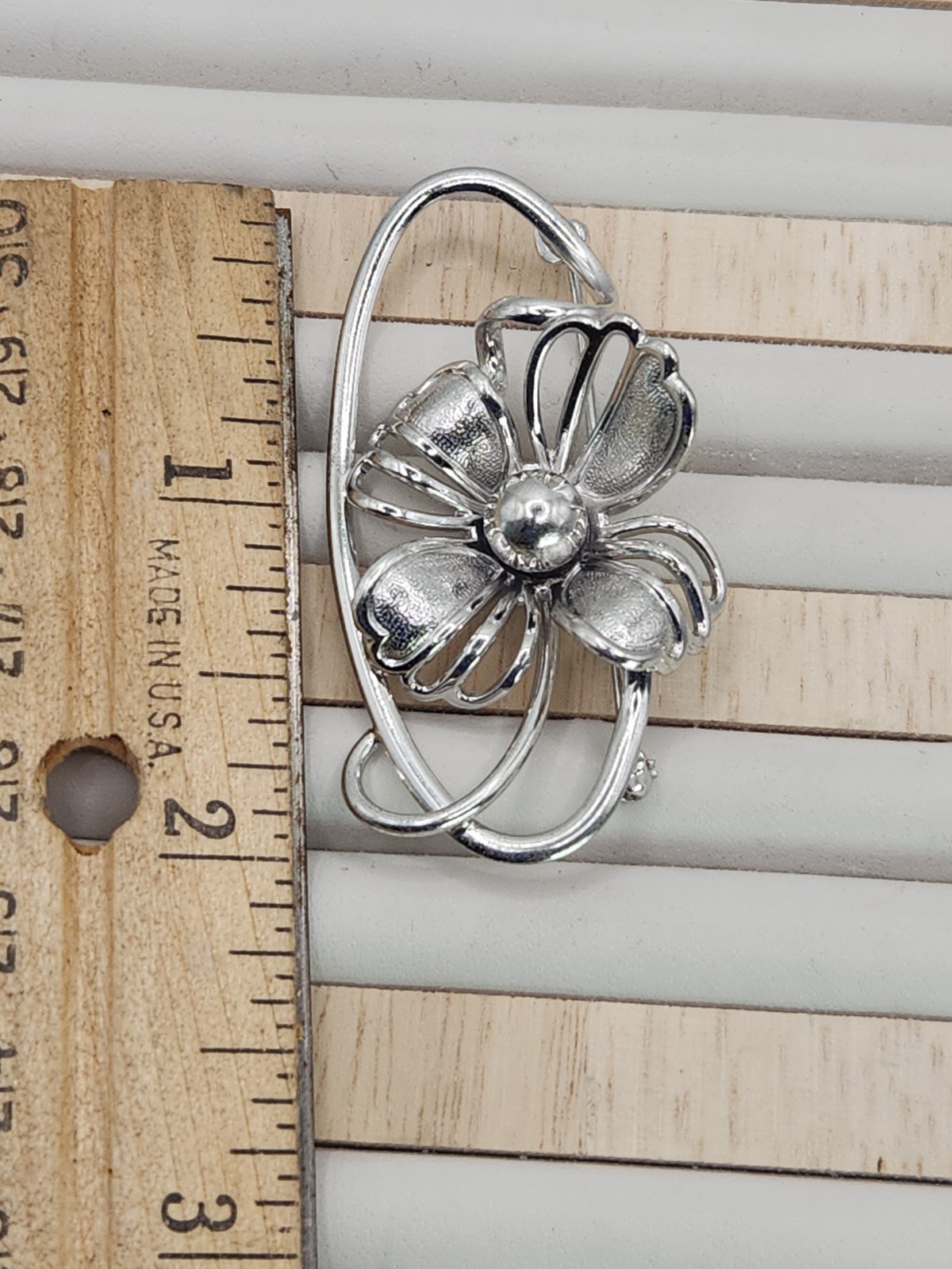 Vintage Forstner 925 Sterling Silver Art Deco Floral Flower Brooch Pin Signed