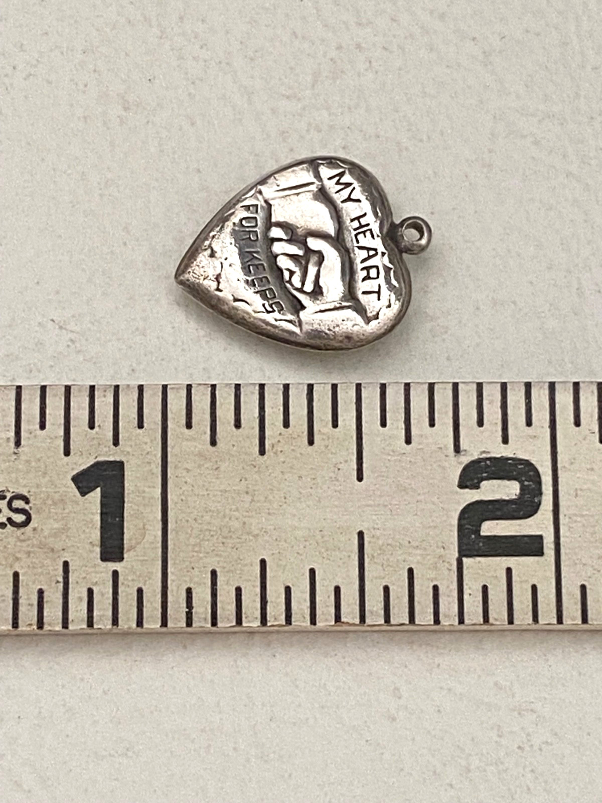 Antique Sterling Silver Puffy Heart Charm My Heart For Keeps