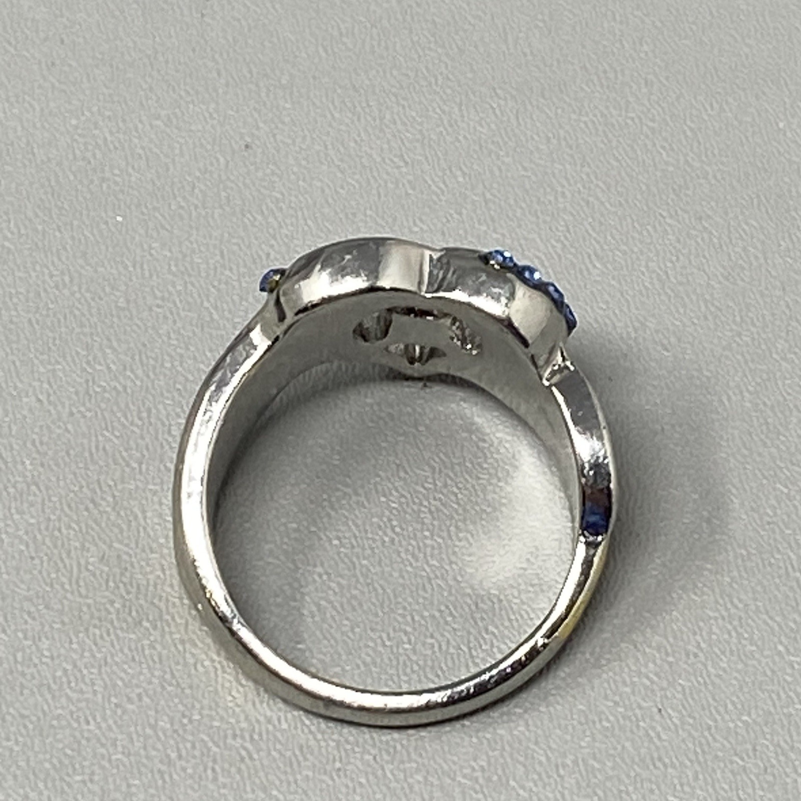 Heart Cocktail Ring Red White Blue Crystals Silver Tone Always With You Engraved
