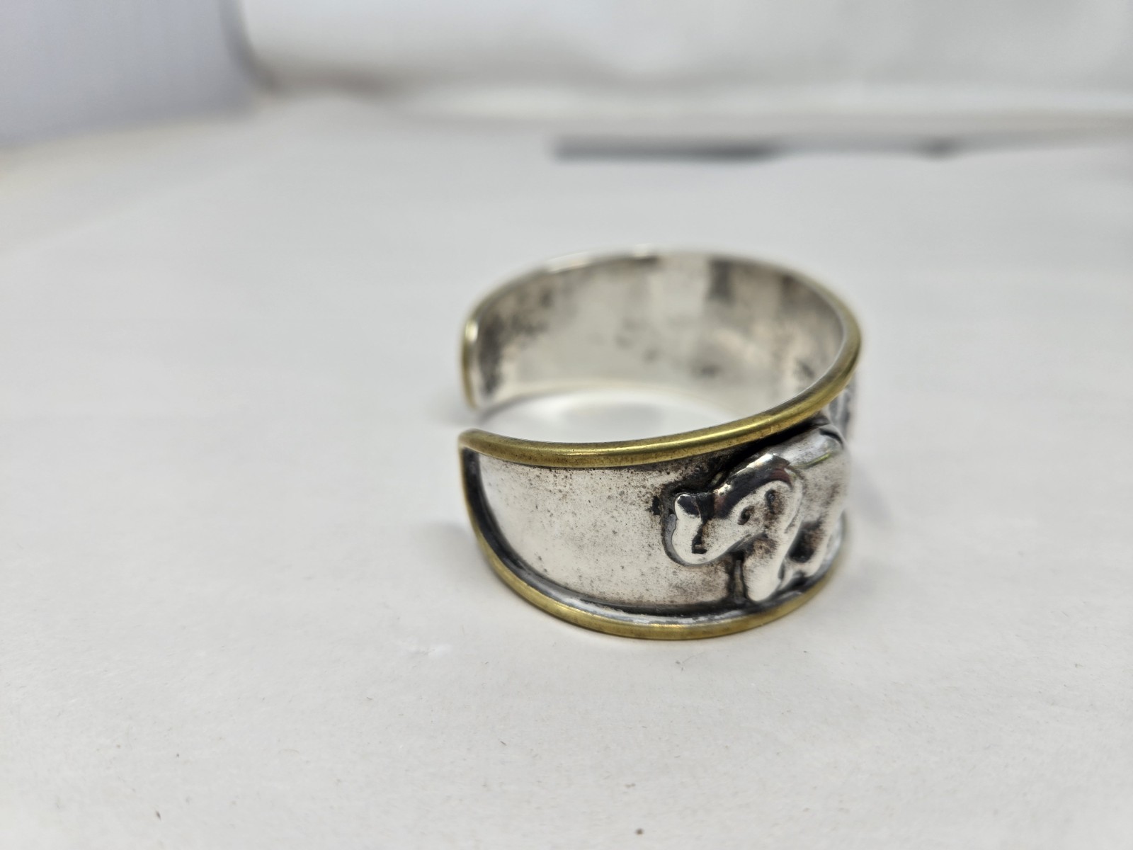 Taxco Sterling Silver Mexico Vintage 2 Tone Elephant Cuff Bracelet Good Luck 30G