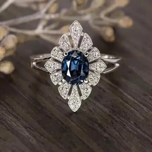 Stunning Art Deco Style Oval Cut Lab Created Diamond 925 Silver Engagement Ring
