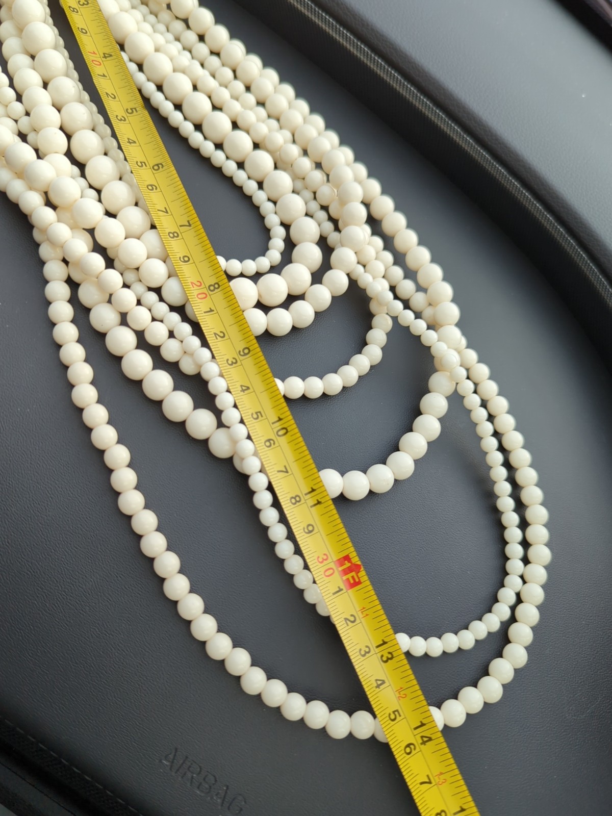 Multiple Strand Cream Platic Bead Necklace Retro Vtg Style 14″ 7 Strand