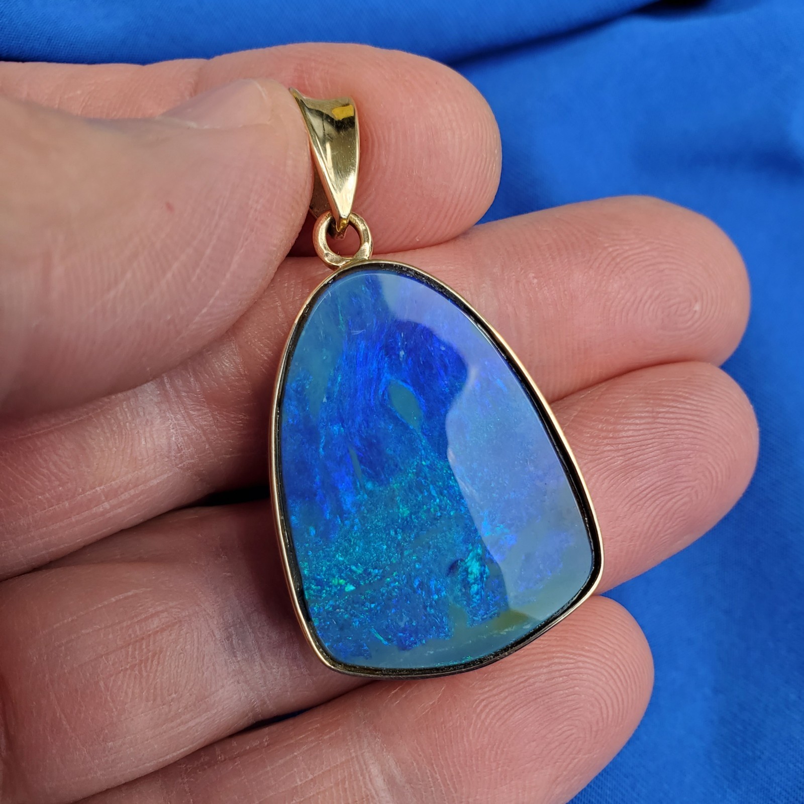 Original EARTH MINED Black Australian OPAL Bezel Set Pendant Deco SOLID 14K GOLD