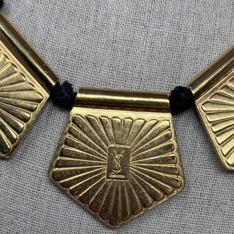 Vintage Yves Saint Laurent YSL Red Gold Pentagonal Statement Cord Necklace