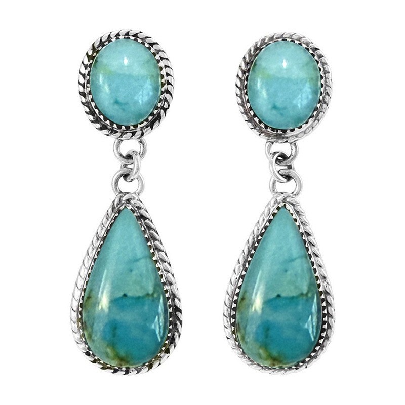 Vintage Tibetan Silver Turquoise Teardrop Dangle Earrings Women Boho Bezel