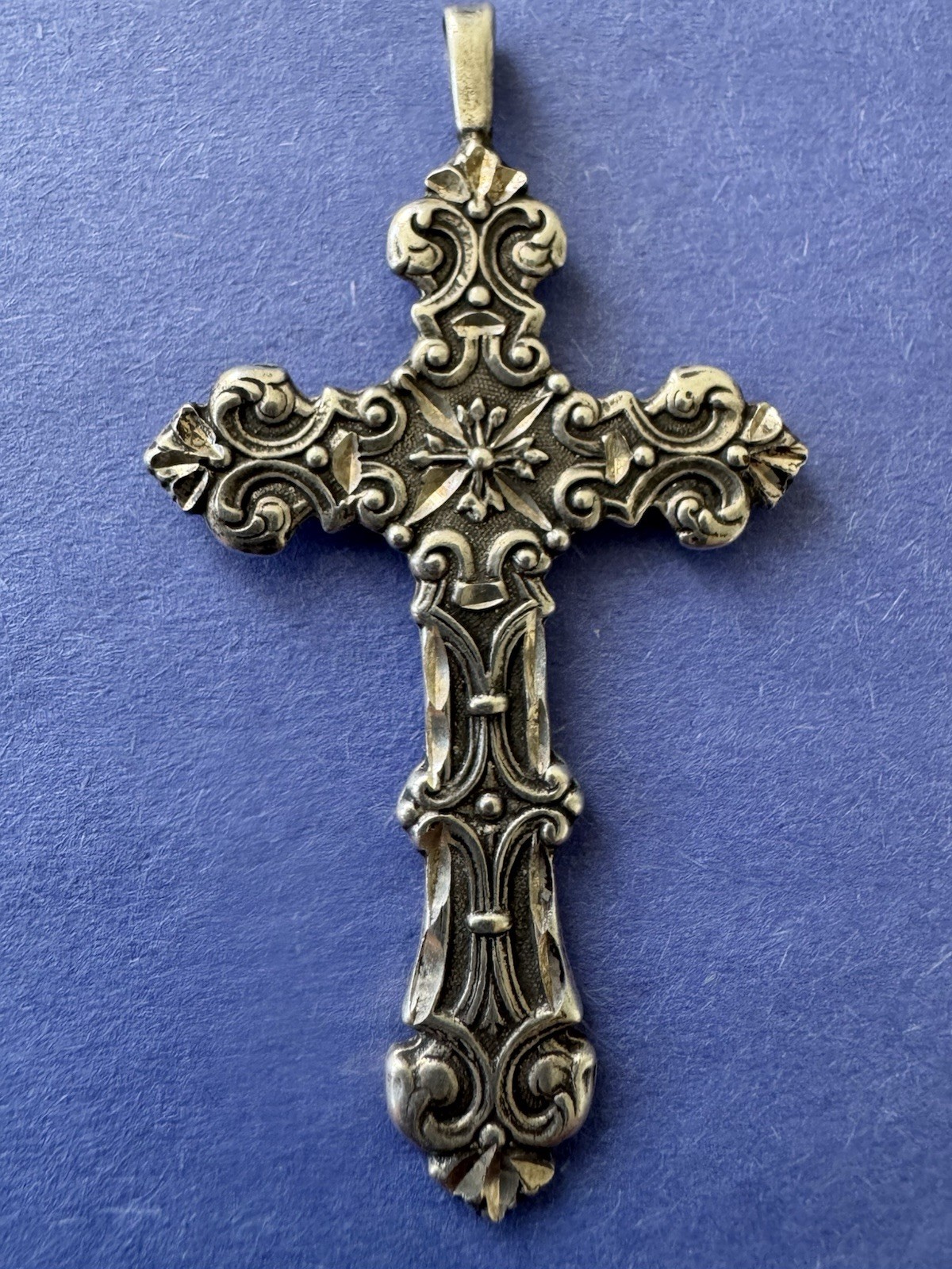 Antique Victorian .925 Sterling Silver Gothic Cross Pendant Ornate Religious
