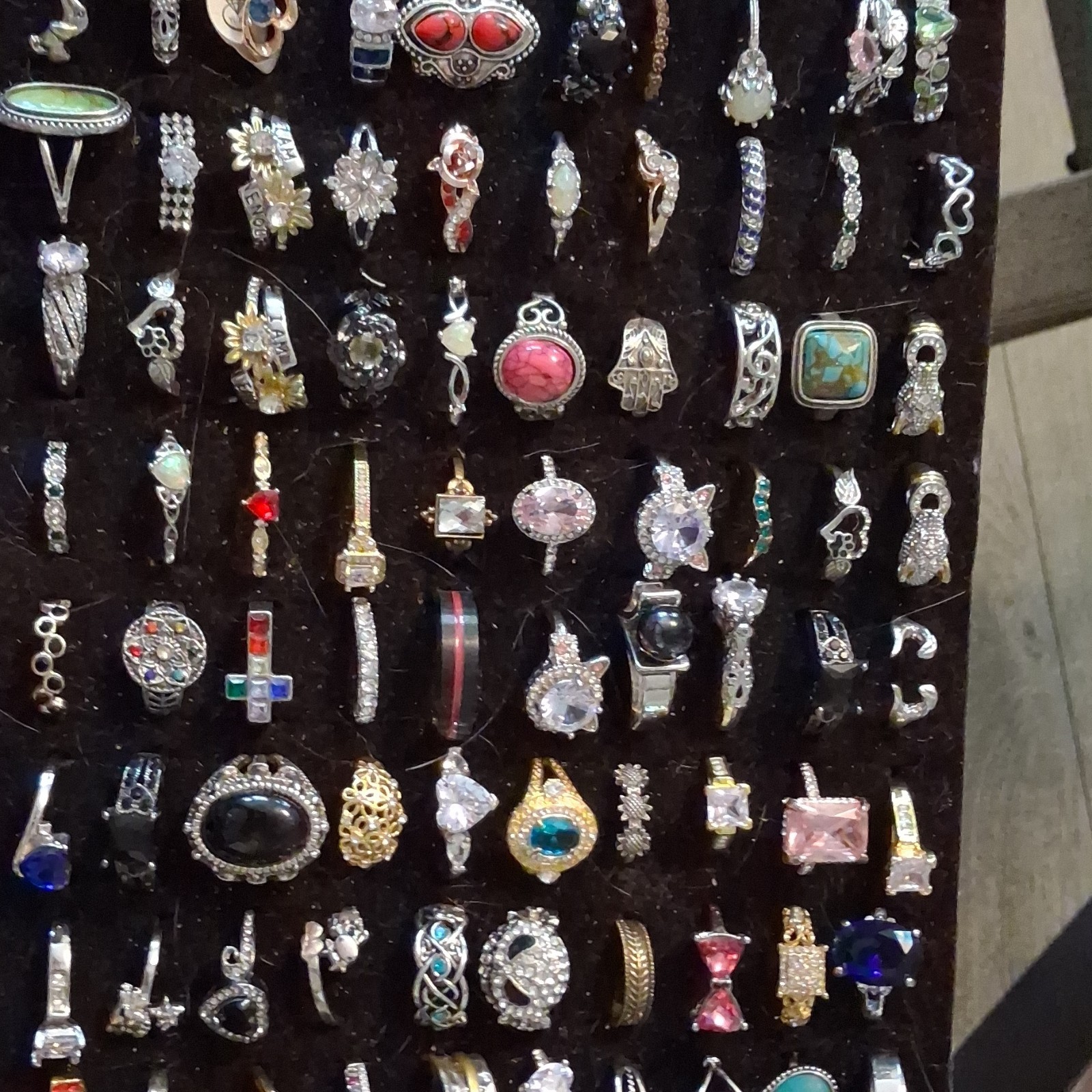 Mixed Lot 50+ Multicolor Rhinestone Rings, Mixed Materials Metal, Unisex