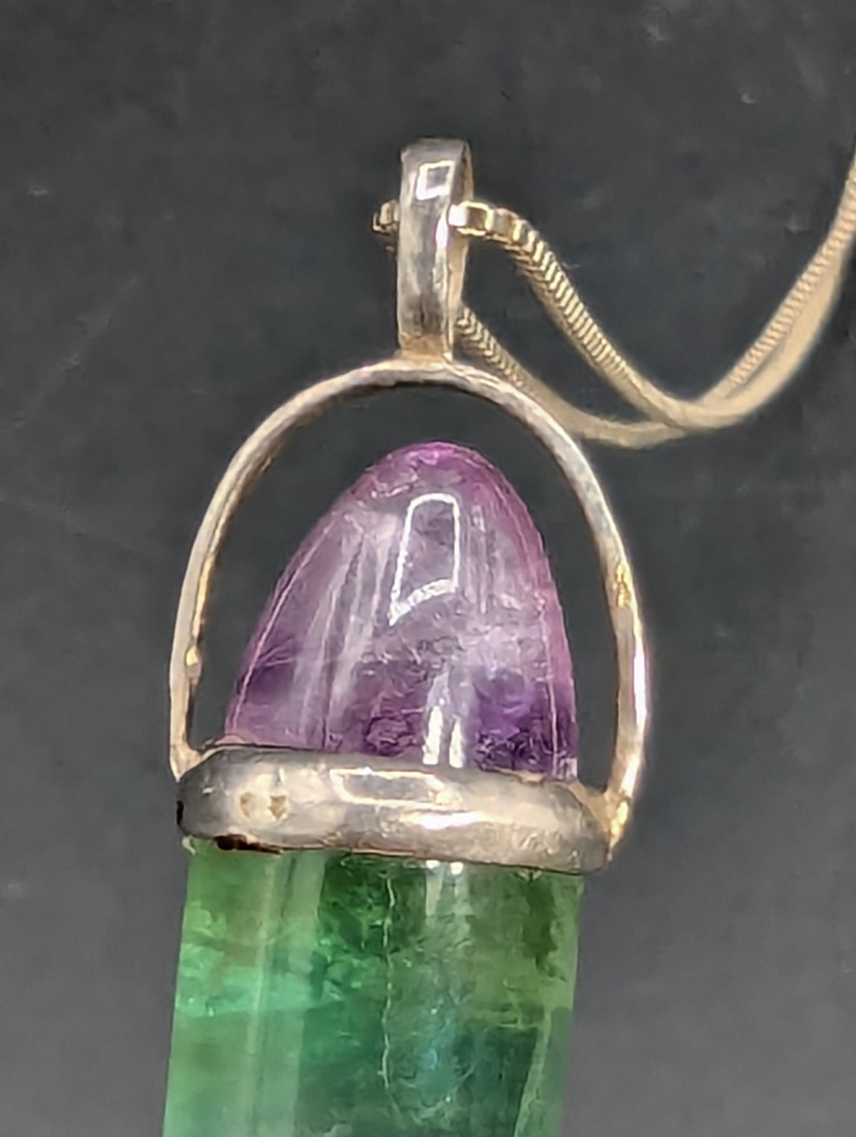 Vintage Italian 925 Sterling Silver Rainbow Fluorite Pendant Necklace 24″ AGI