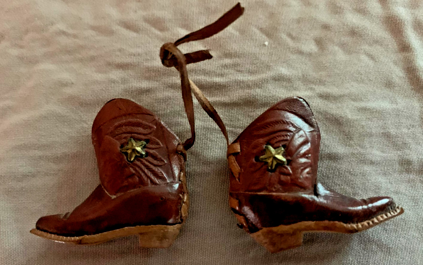 Vintage miniature leather cowboy boots 2 pair + dog Brooch Pins