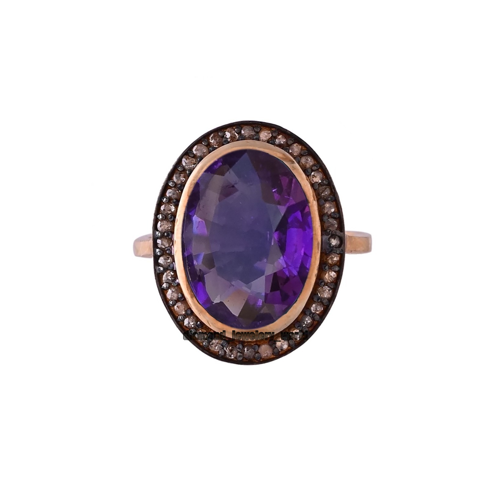 Gorgeous 0.80ctw Rose Cut Diamond Amethyst Studded Silver Victorian Ring Jewelry