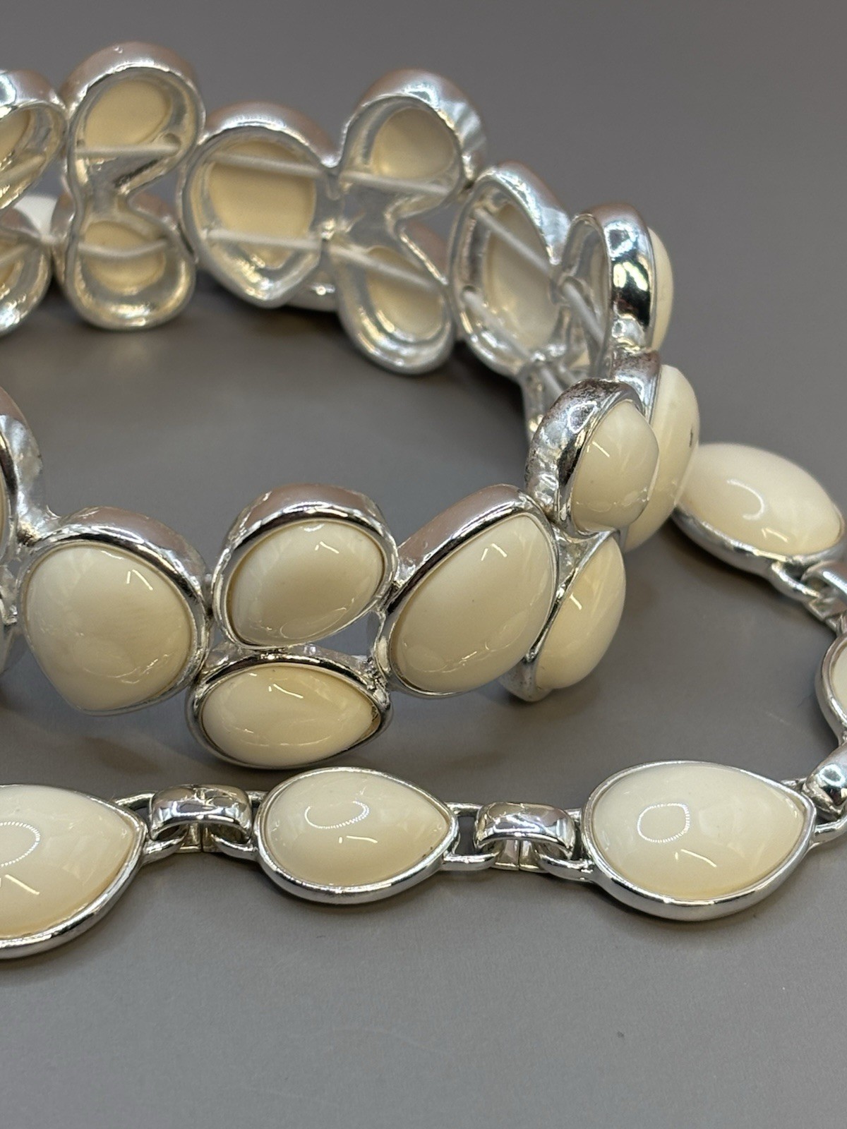 Vintage Napier Link Necklace Bracelet Cream Silver Tone