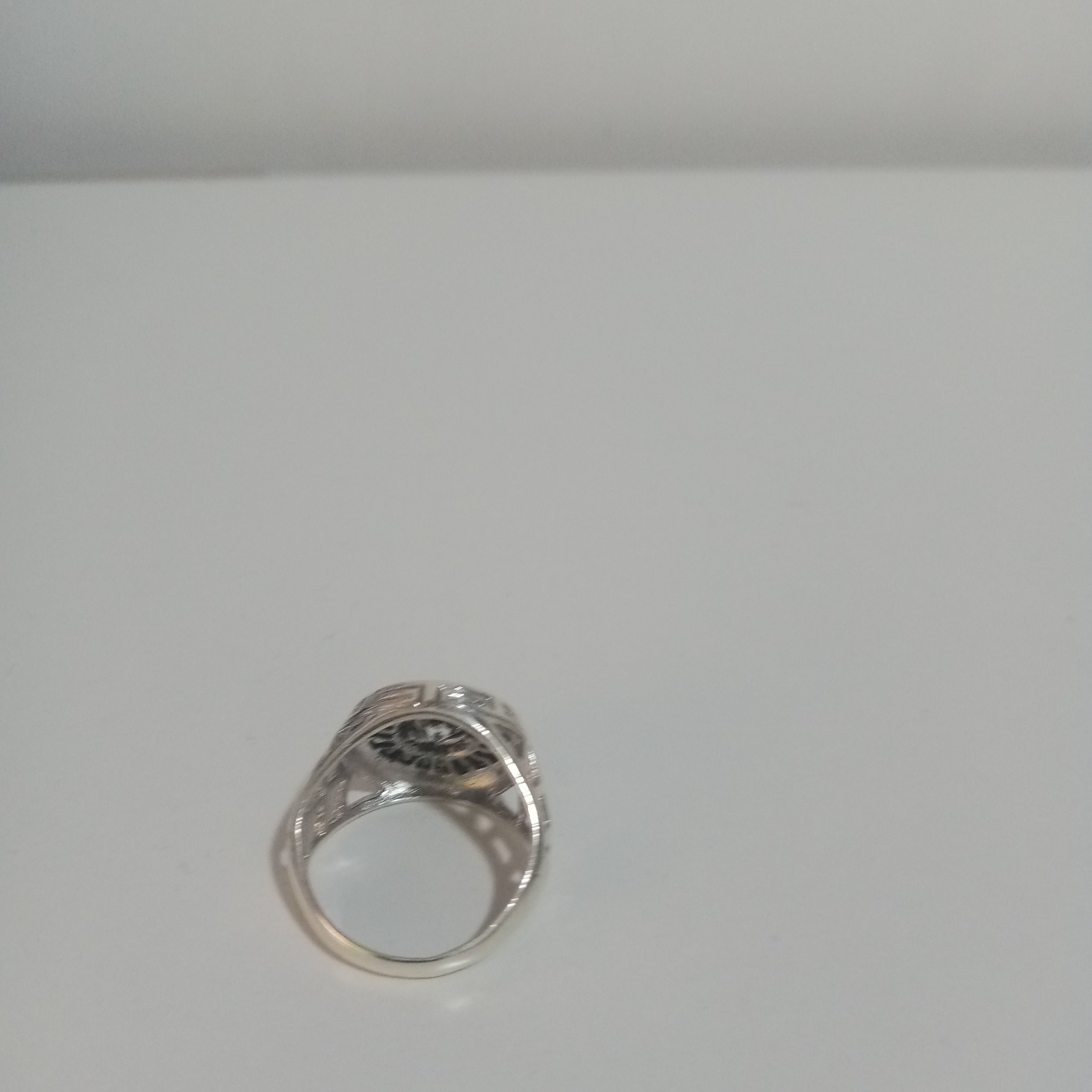 Vintage 925 Sterling Silver Ring Round Cubic Zirconia Baguette Halo Design