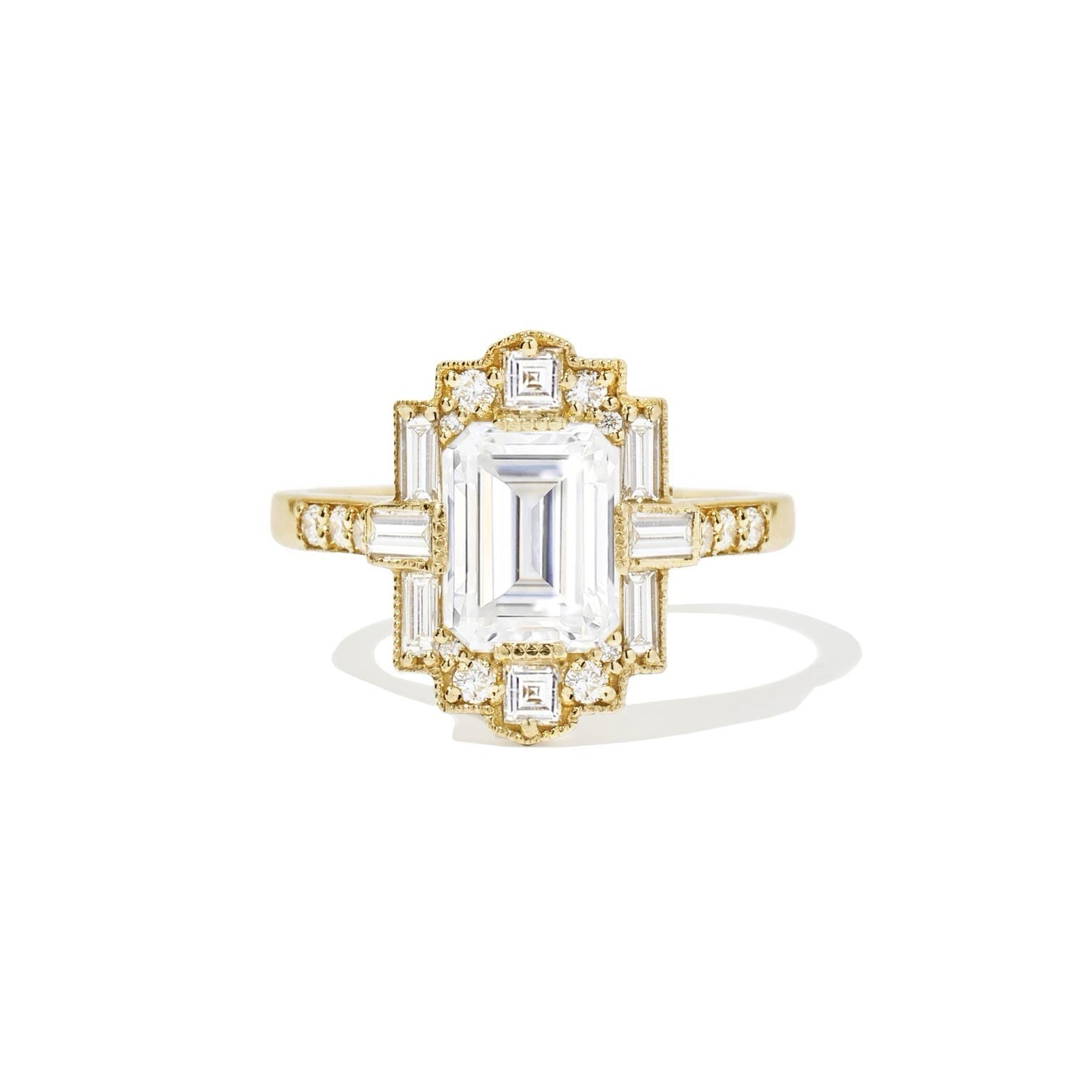 Deco Forever One DEF 1.50 Ct Emerald Cut Moissanite Wedding Mosaic Ring