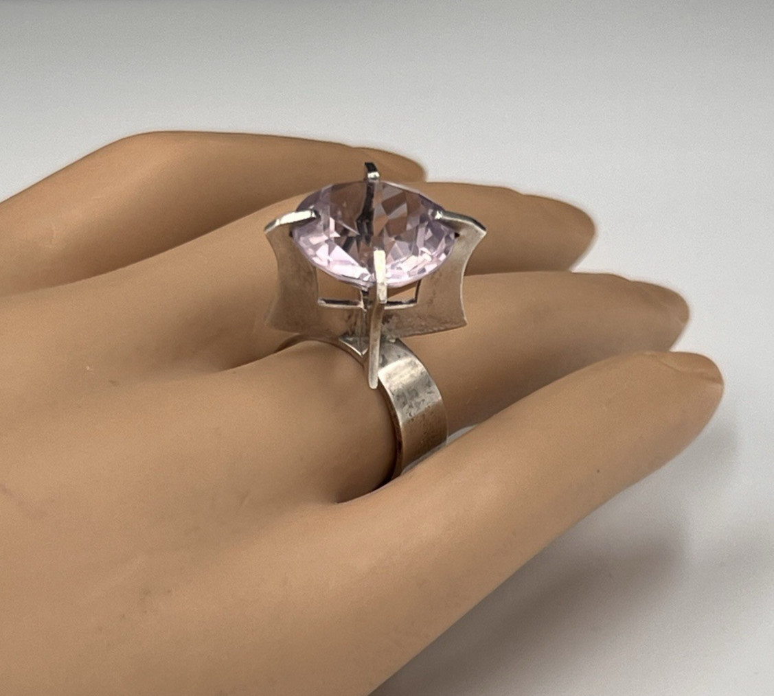 Vtg Svedboms Swedish Sterling Amethyst Ring, Modernist Sculptural, 8g, Sz 5.5