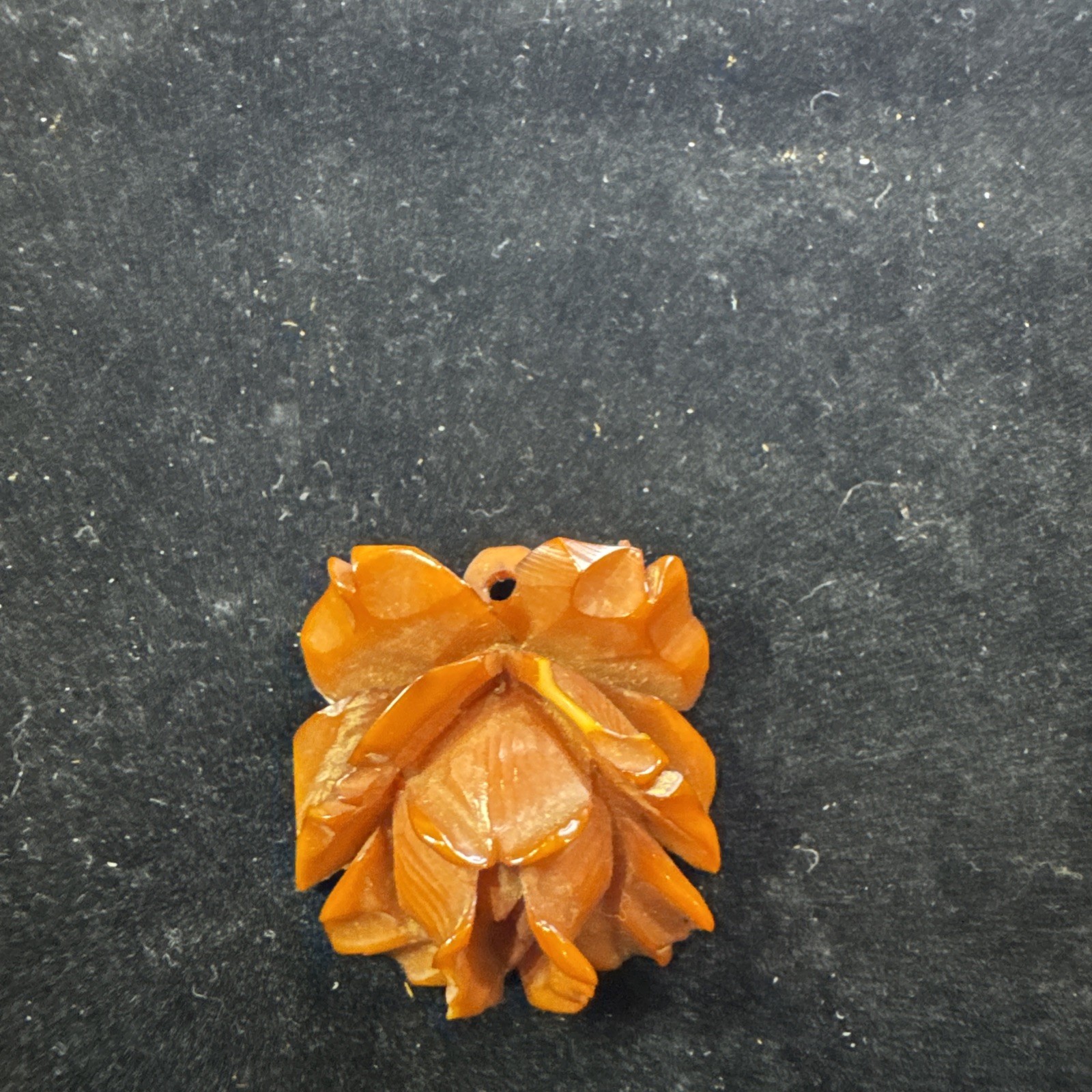 Vintage Butterscotch Bakelite Deeply Carved Round Flower Pendant