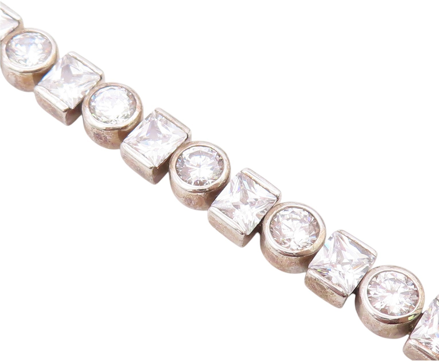 925 Sterling Silver Vintage Bracelet Bezel Set Topaz Geometric Link BT12110