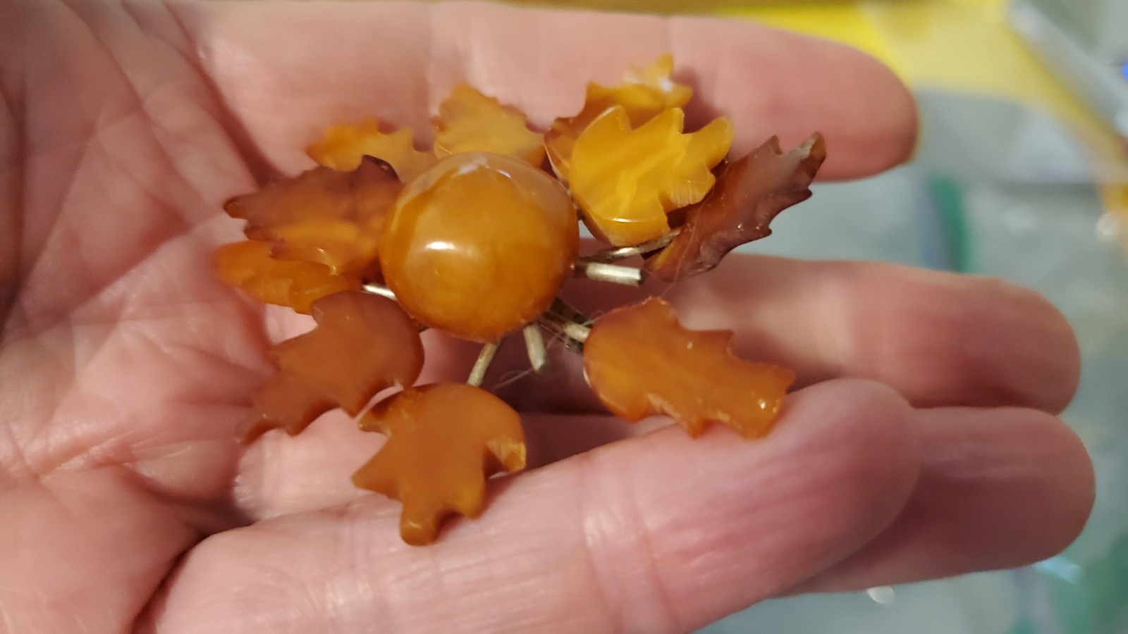 Vintage former USSR butterscotch amber brooch two missing leaves