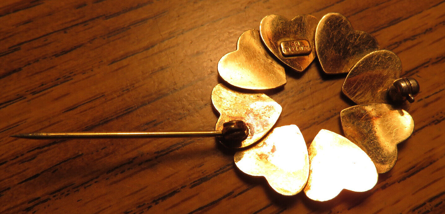 Vintage 1/20th 12K Gold Filled Mini-Hearts Brooch Signed BB Bond Boyd