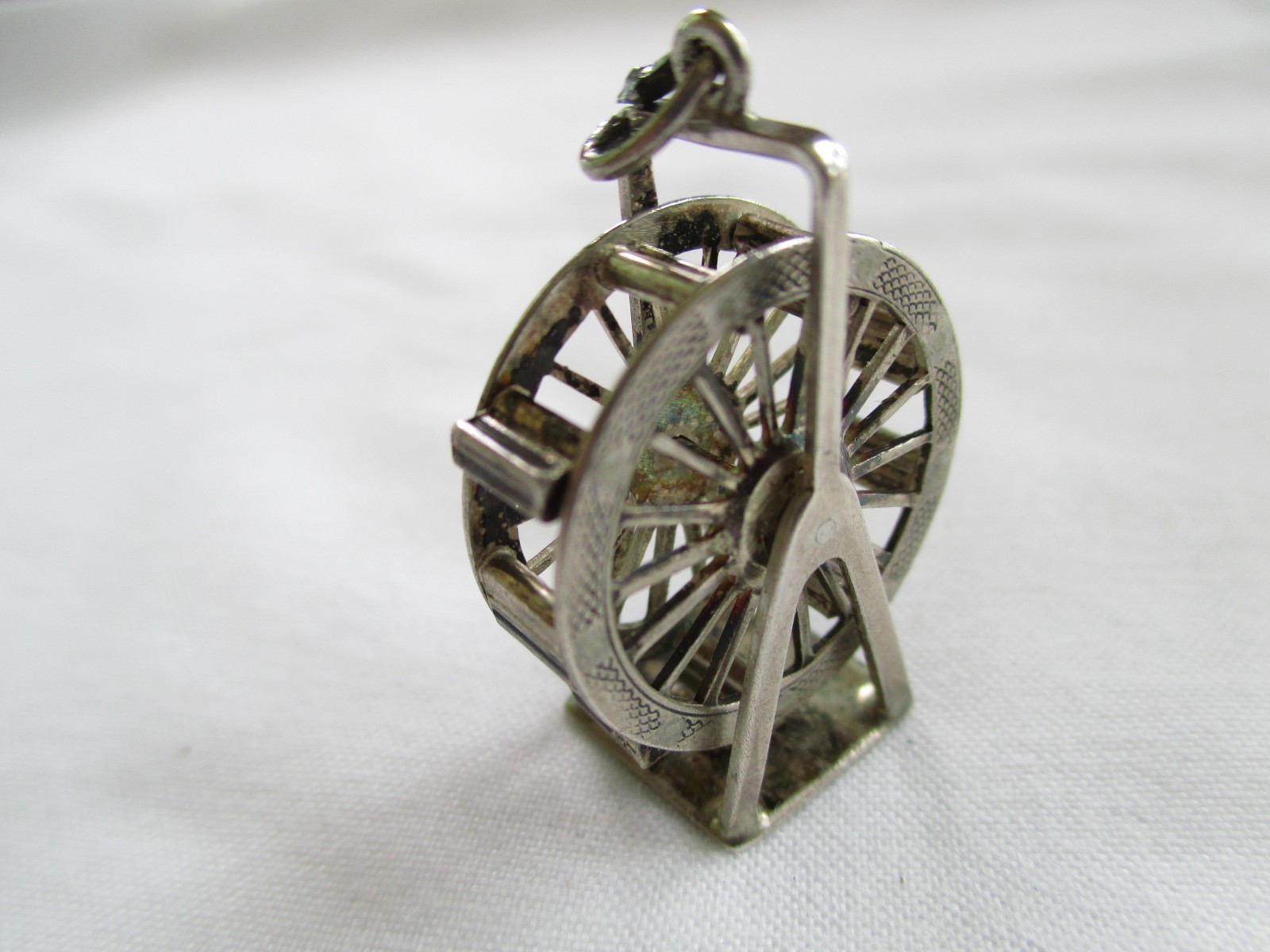 Vtg Sterling Charm LARGE European Style Ferris Wheel Revolves Seats Move *5.5g*