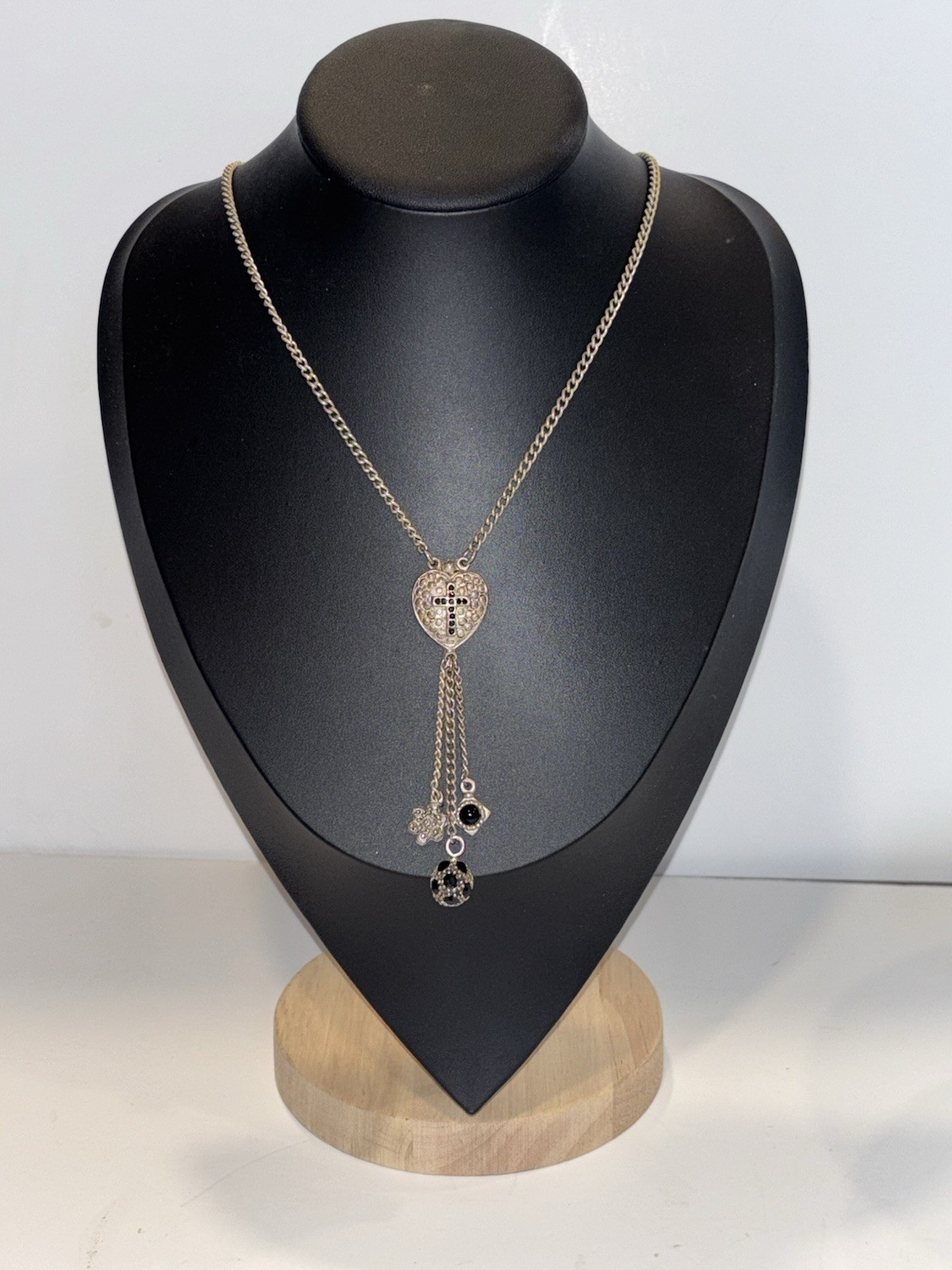 Vintage EH Pewter Heart Cross Charm Necklace Y2K Goth 16”