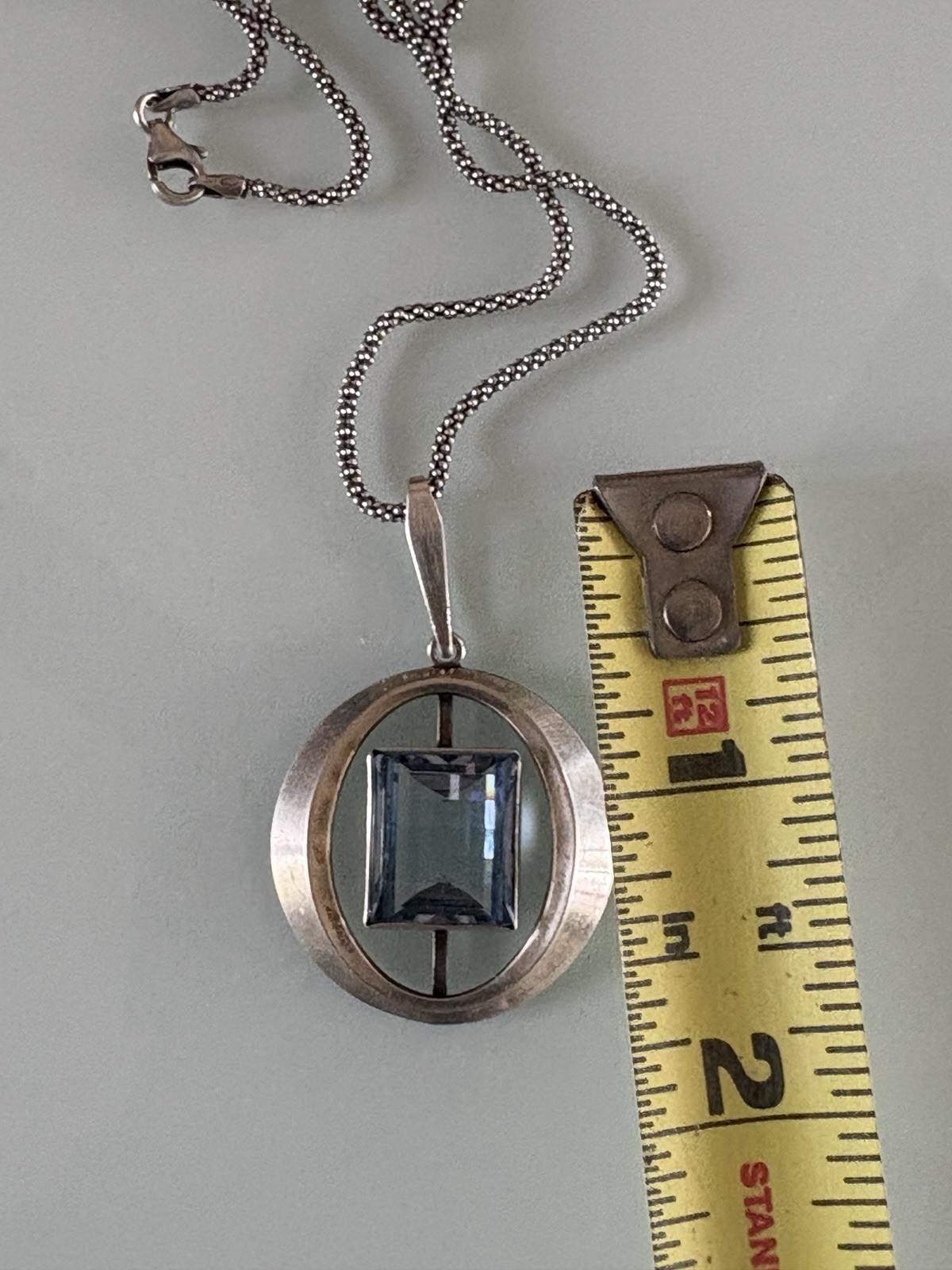 VTG K&L Kordes Lichtenfels Pendant Modernist 835 Silver Blue Topaz Necklace 9.4g