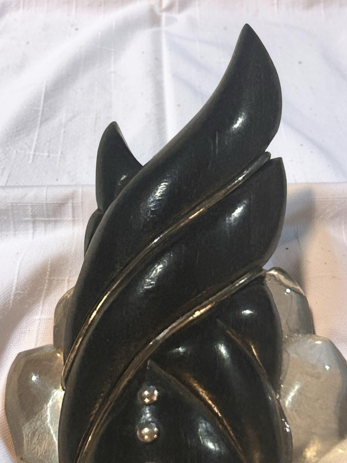 Elzac Carved Lucite Wood Mask Blackamoor Figural Brooch African Princess Rare!